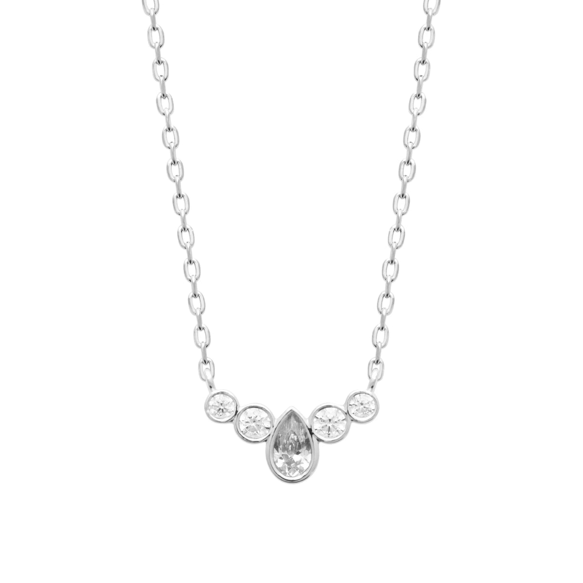 Collier frise incurvée de zircons et goutte centrale en argent 925