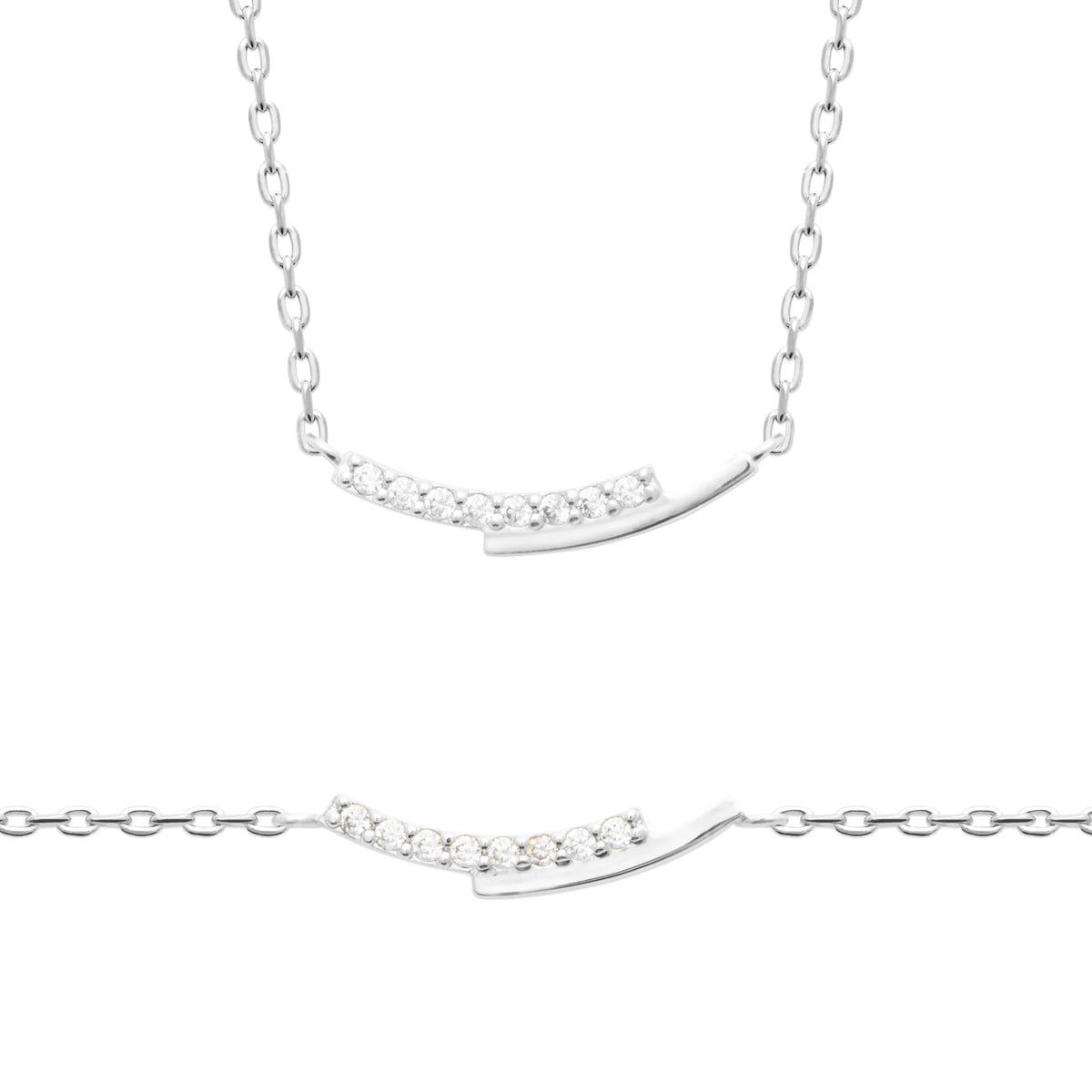Collier barrette incurvée mi-zircons mi-lisse en argent 925