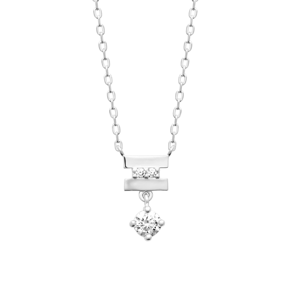 Collier barrettes superposées et zircon en pampille en argent 925