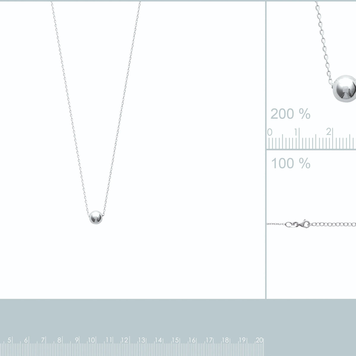Collier boule en argent 925 rhodié 45 cm