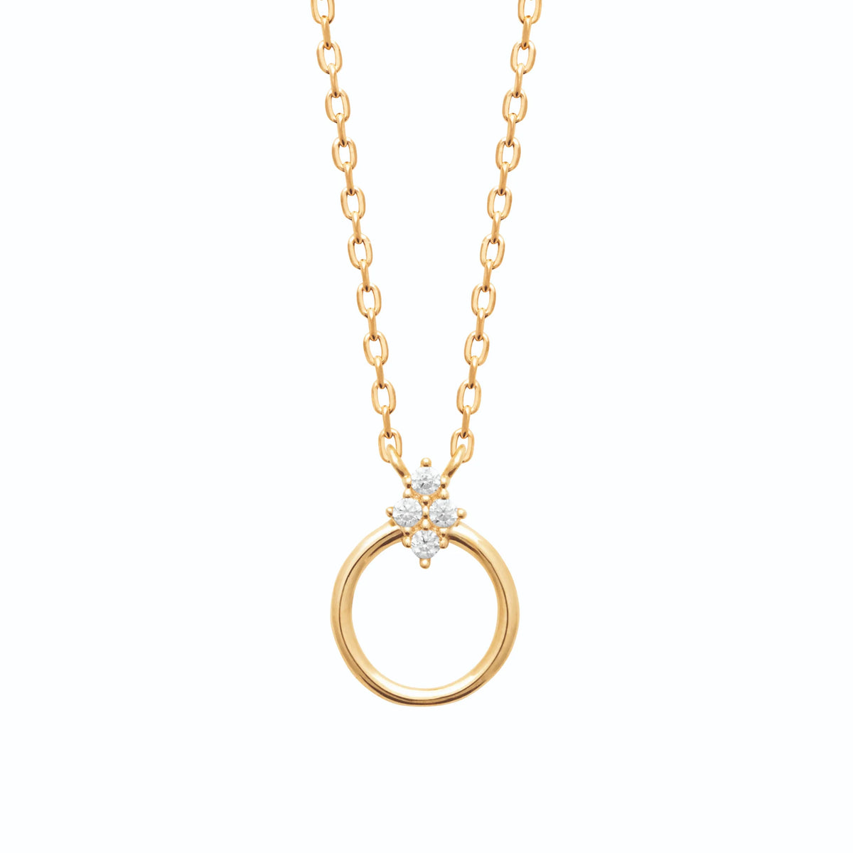 Collier cercle et trèfle de zircons en plaqué or