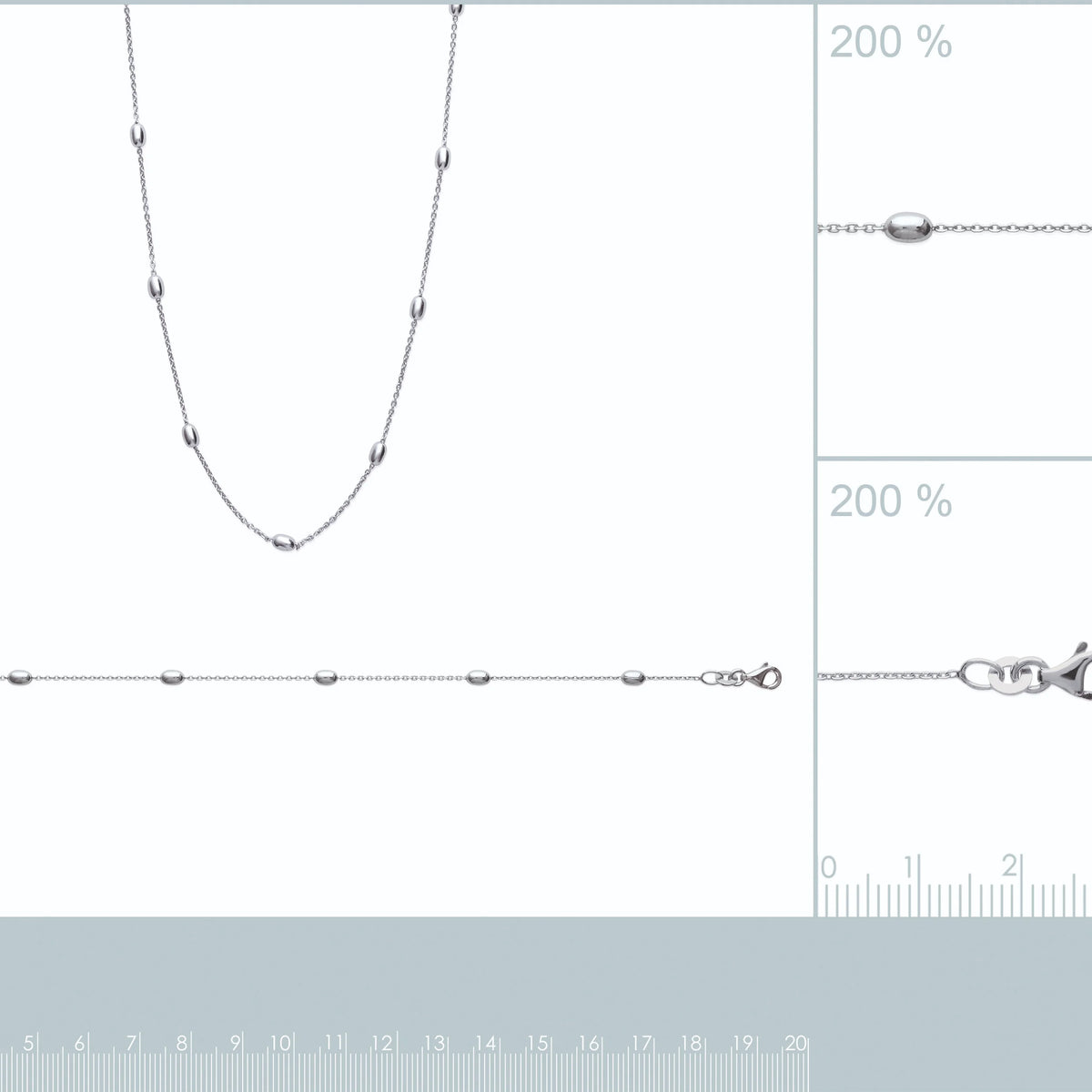Collier chaîne à olives en argent 925 rhodié 45 cm