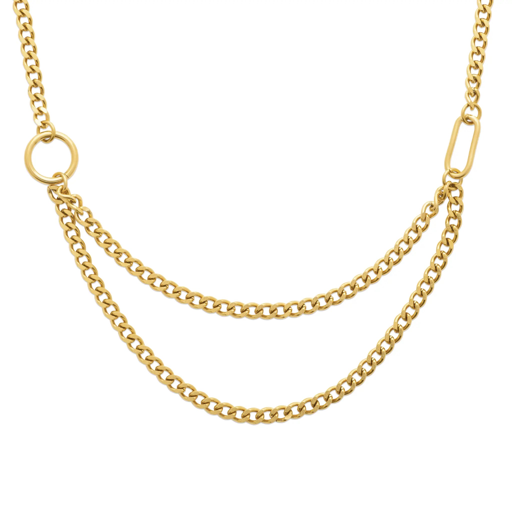 Collier Double Rang Asymétrique à Fermoir Toggle – Finition PVD Or Miroir