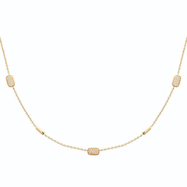 Collier chaîne à stations rectangulaires pavées de zircons en plaqué or