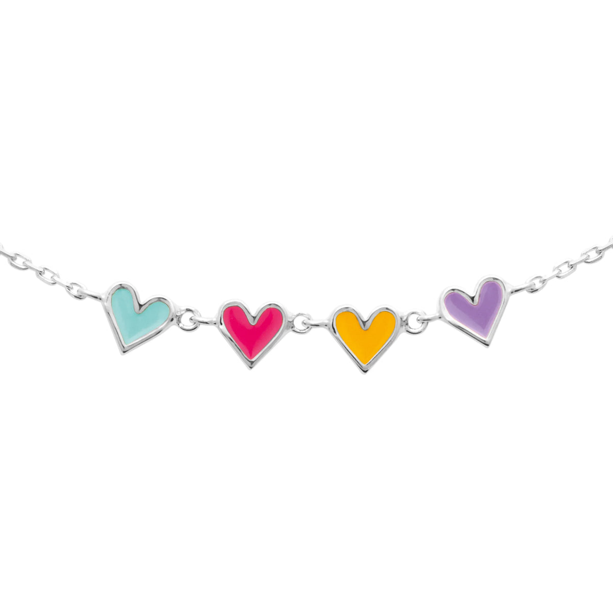 Collier cœurs multicolores enfant en argent 925 rhodié, 37 cm