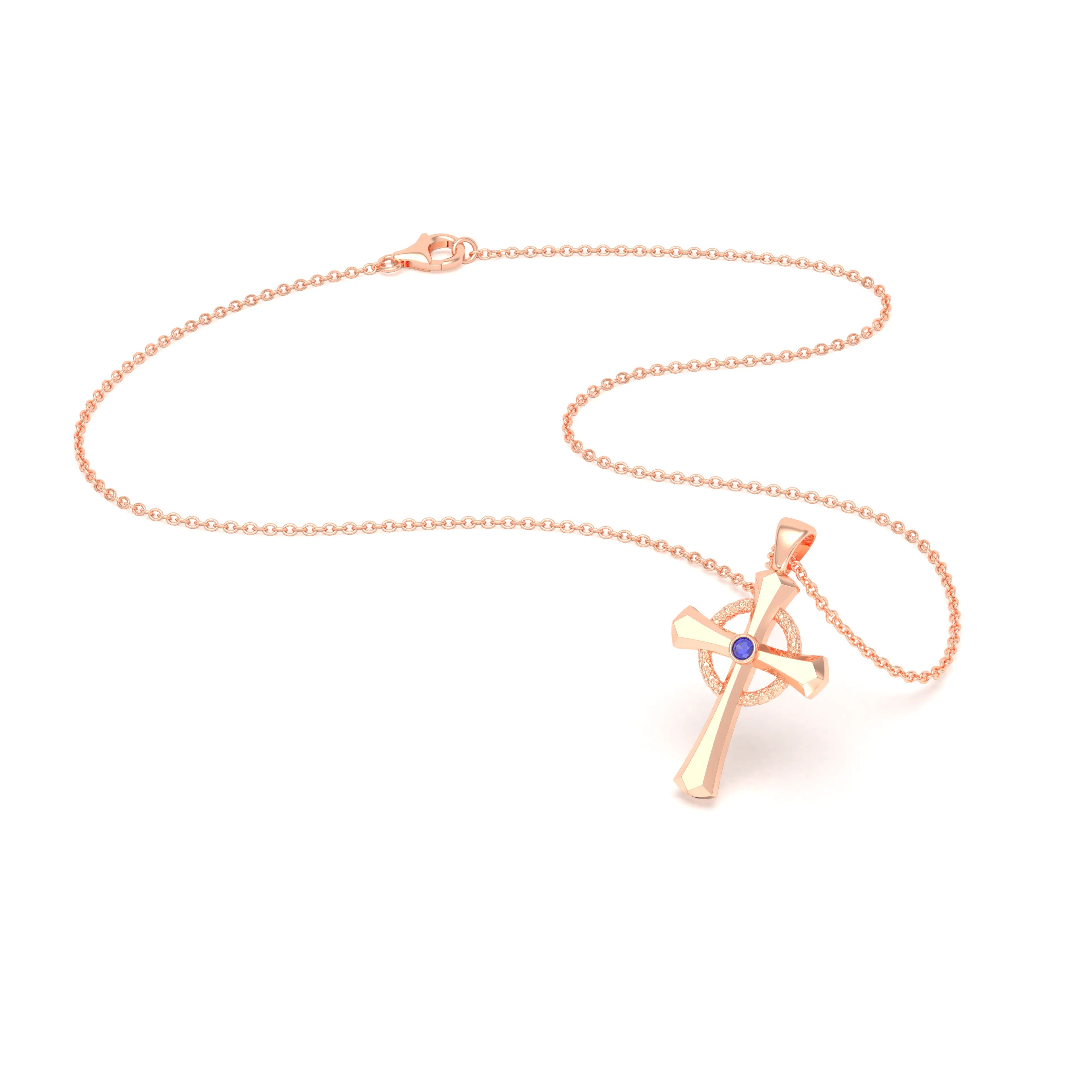 Collier Croix Celtique Éternité Or Rose et Pierres Précieuses