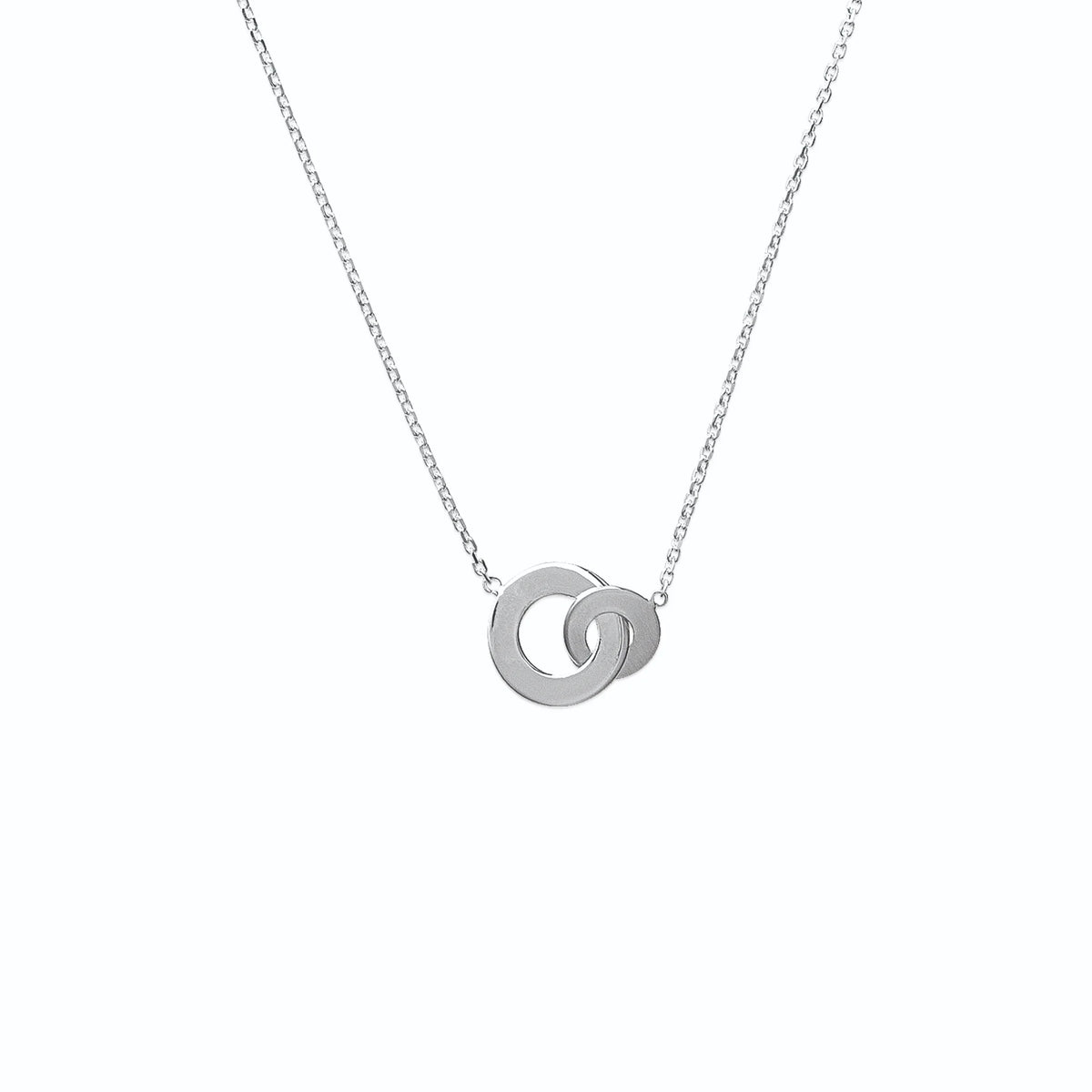 Collier deux anneaux plats entrelacés en argent 925 rhodié 45 cm