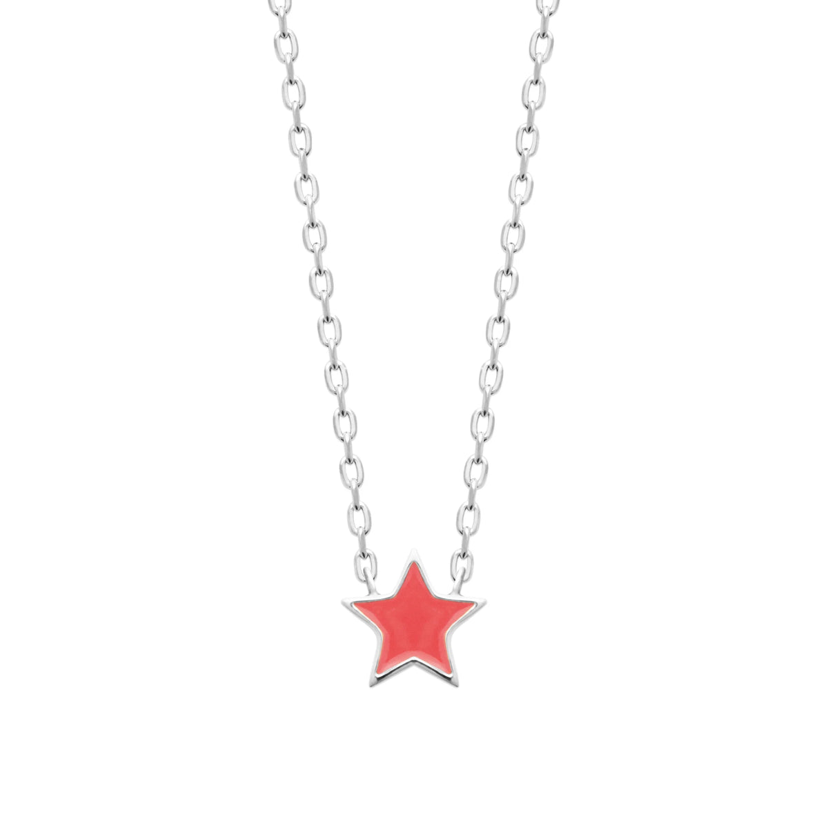 Collier étoile corail enfant en argent 925 rhodié, 37 cm