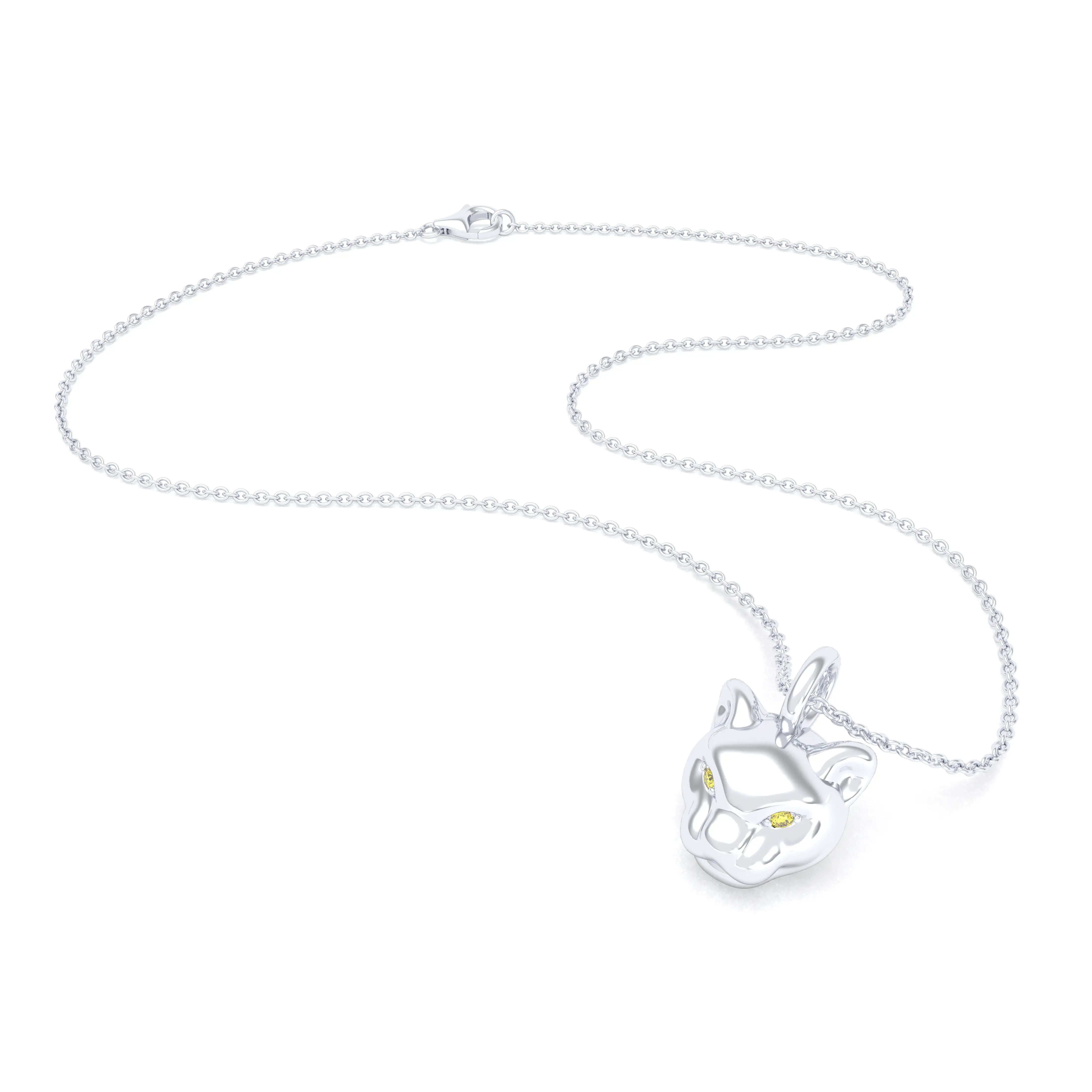 Collier Féline en Or Blanc 18k et Pierres Précieuses