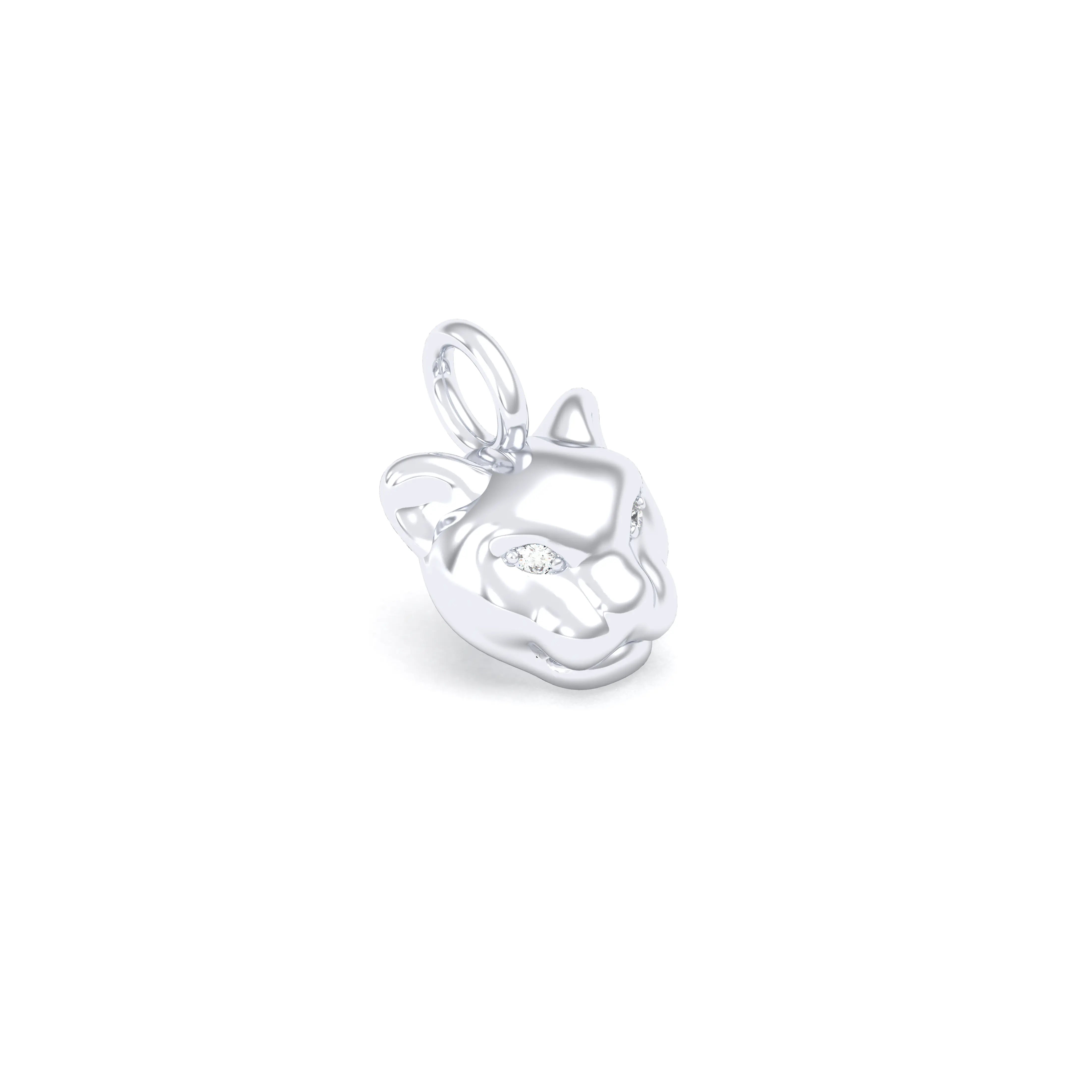 Collier Féline en Or Blanc 18k et Pierres Précieuses Diamant Pendentif seul