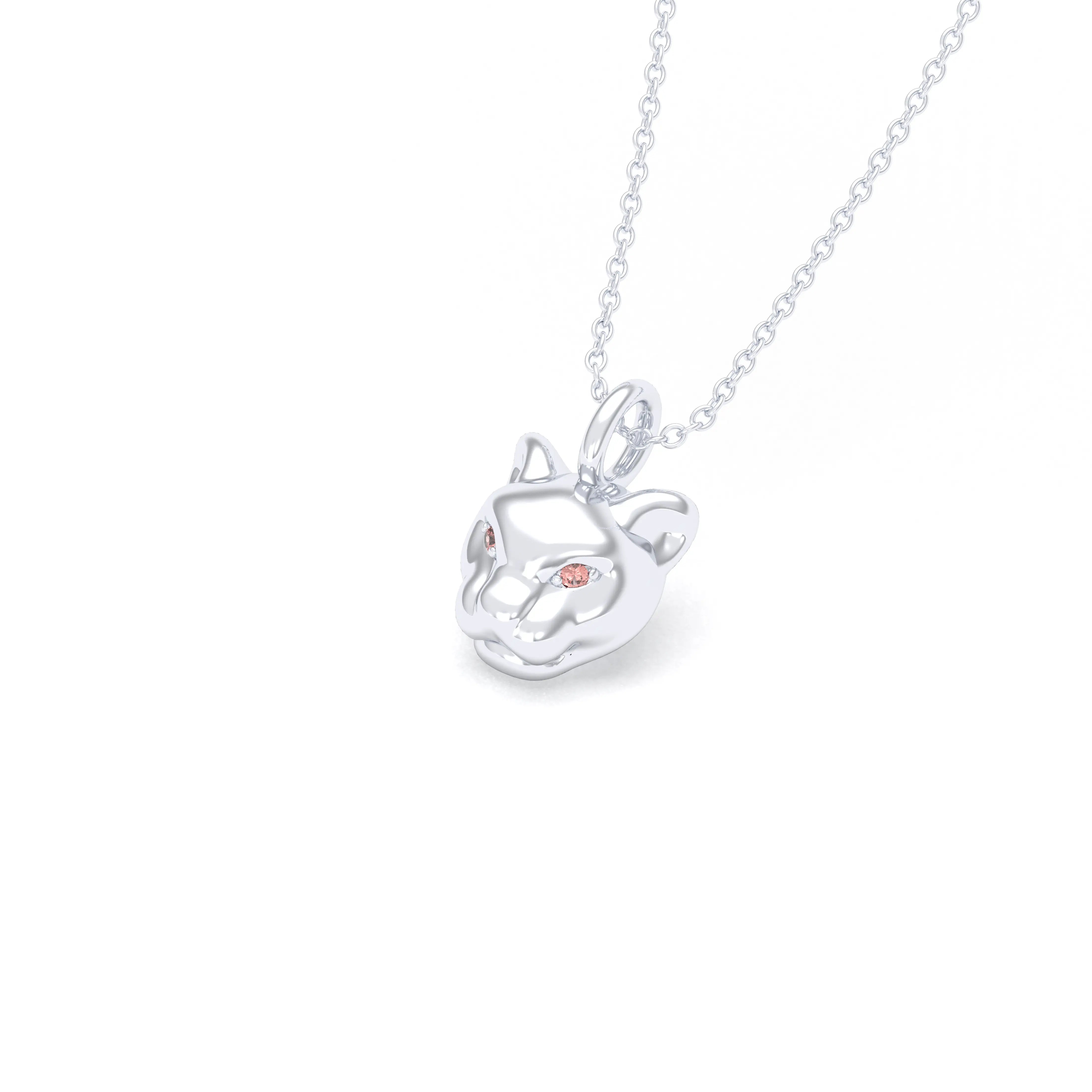 Collier Féline en Or Blanc 18k et Pierres Précieuses Saphir pêche Pendentif avec chaîne