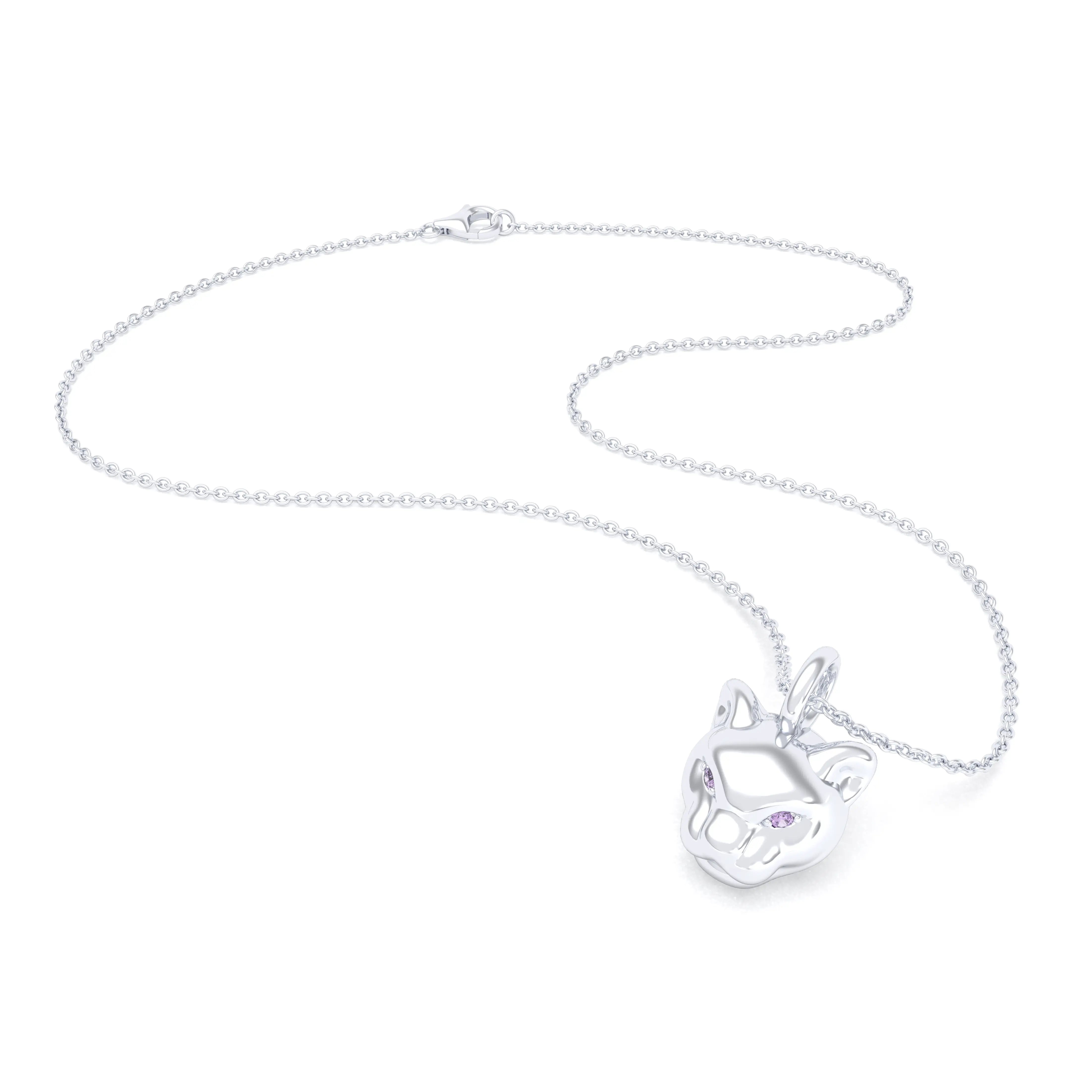 Collier Féline en Or Blanc 18k et Pierres Précieuses
