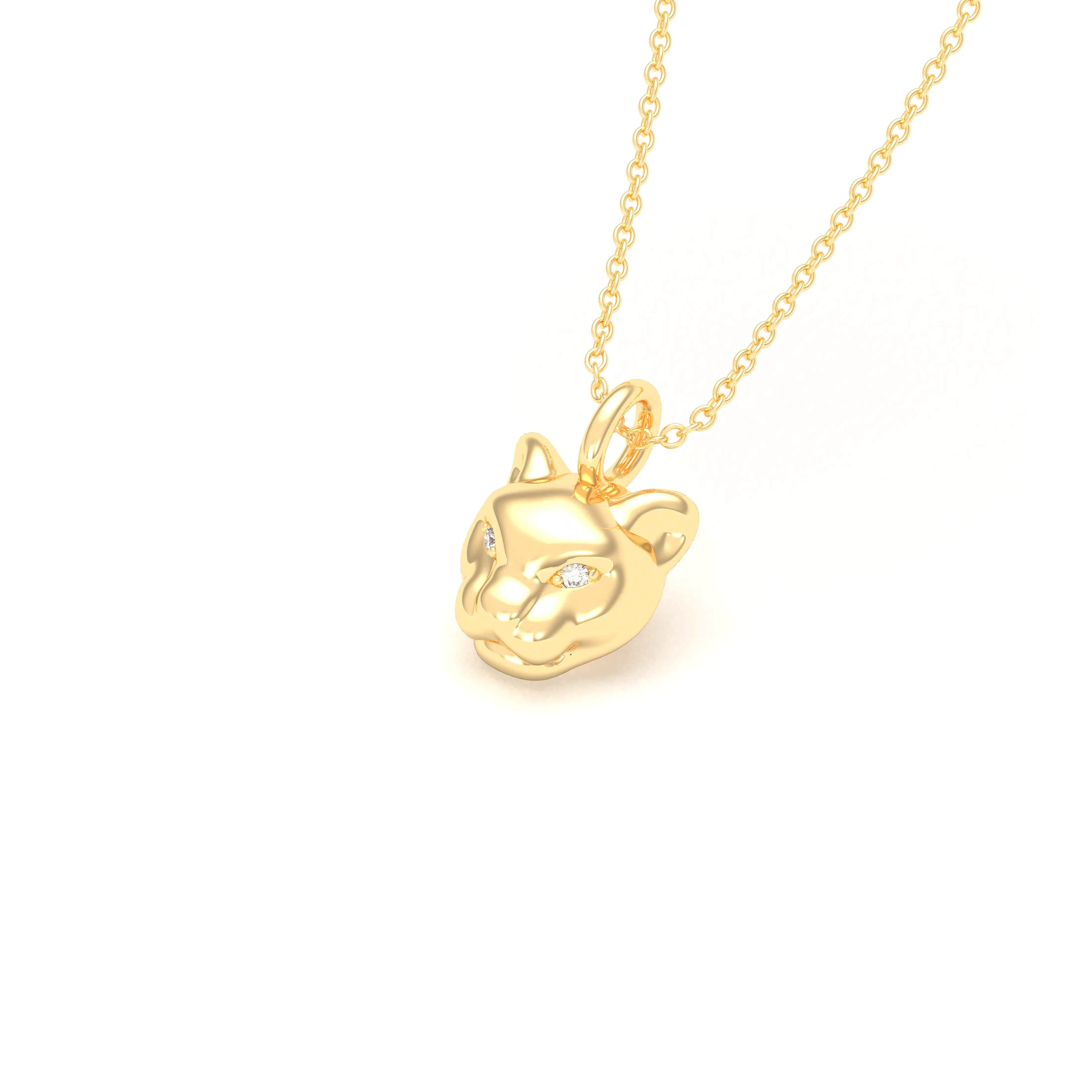 Collier Féline en Or Jaune 18k et Pierres Précieuses Diamant Pendentif avec chaîne