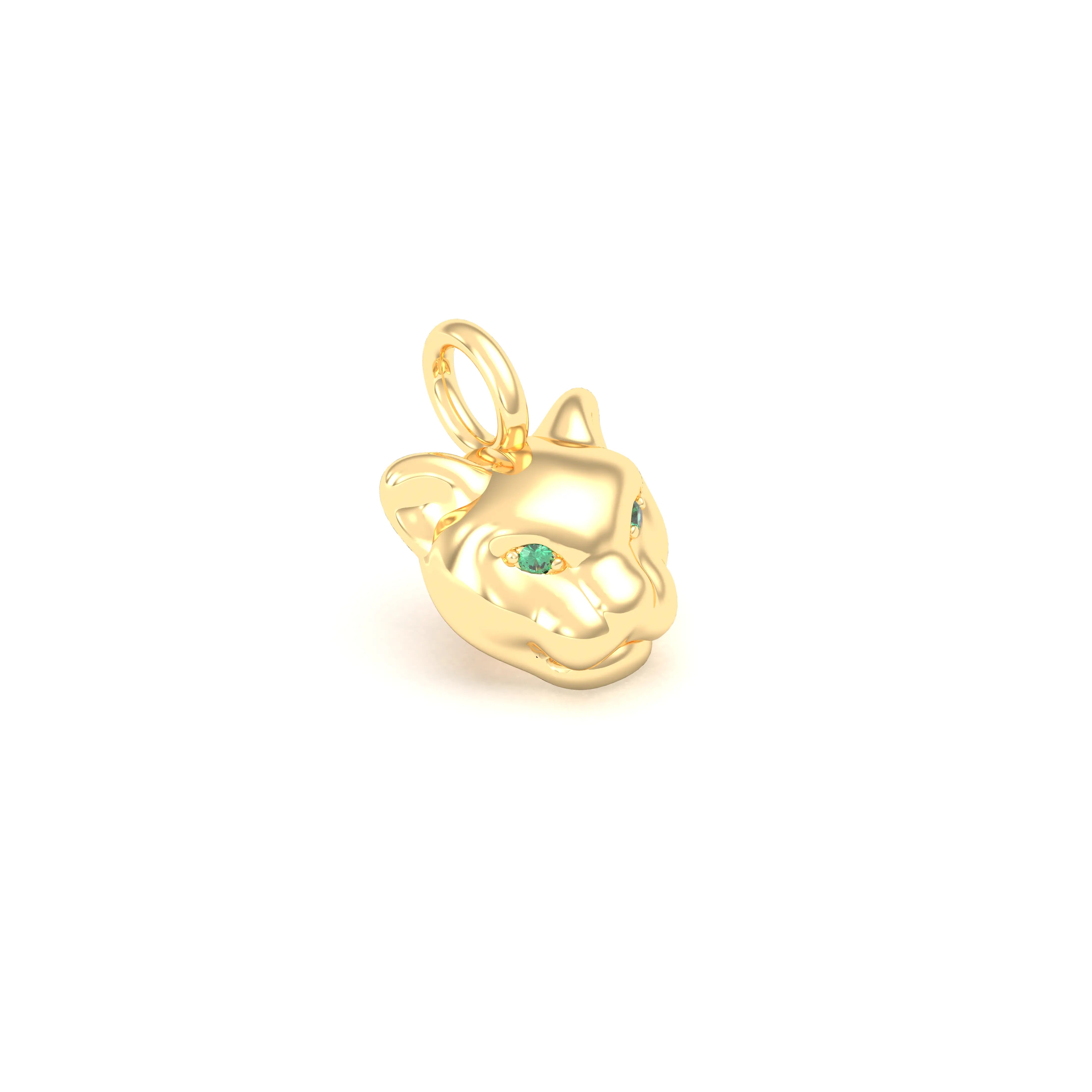Collier Féline en Or Jaune 18k et Pierres Précieuses Emeraude Pendentif seul