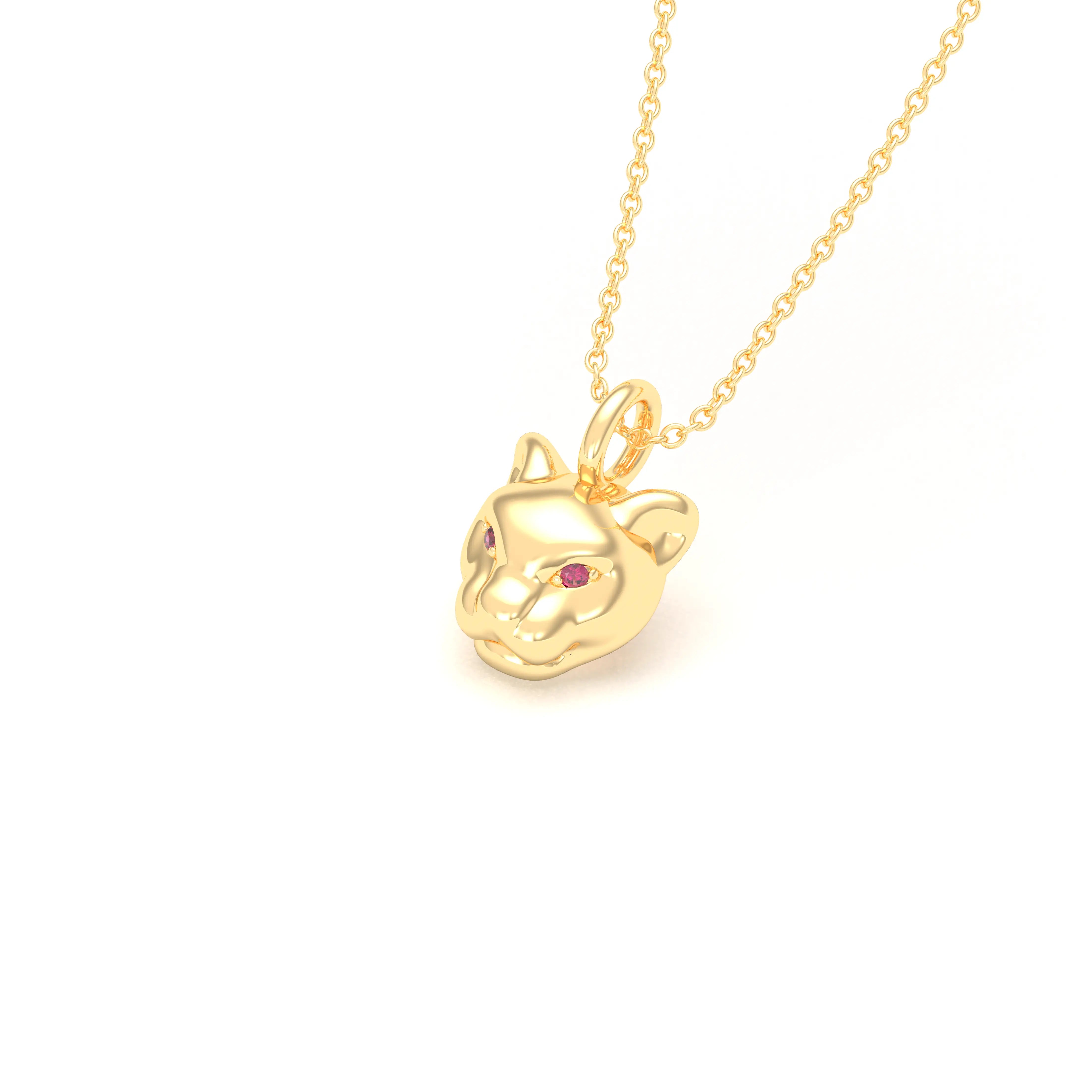 Collier Féline en Or Jaune 18k et Pierres Précieuses Rubis Pendentif avec chaîne