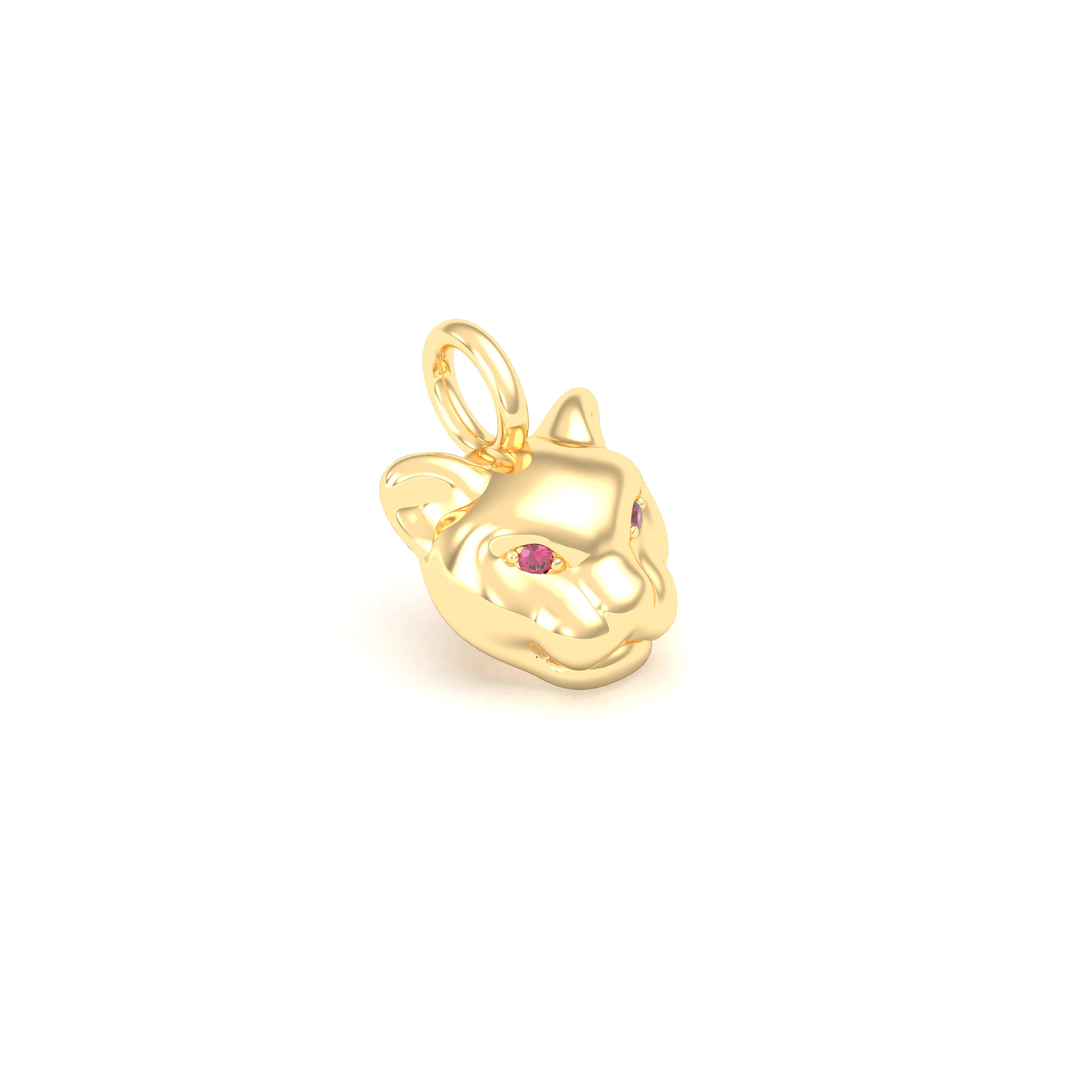 Collier Féline en Or Jaune 18k et Pierres Précieuses Rubis Pendentif seul