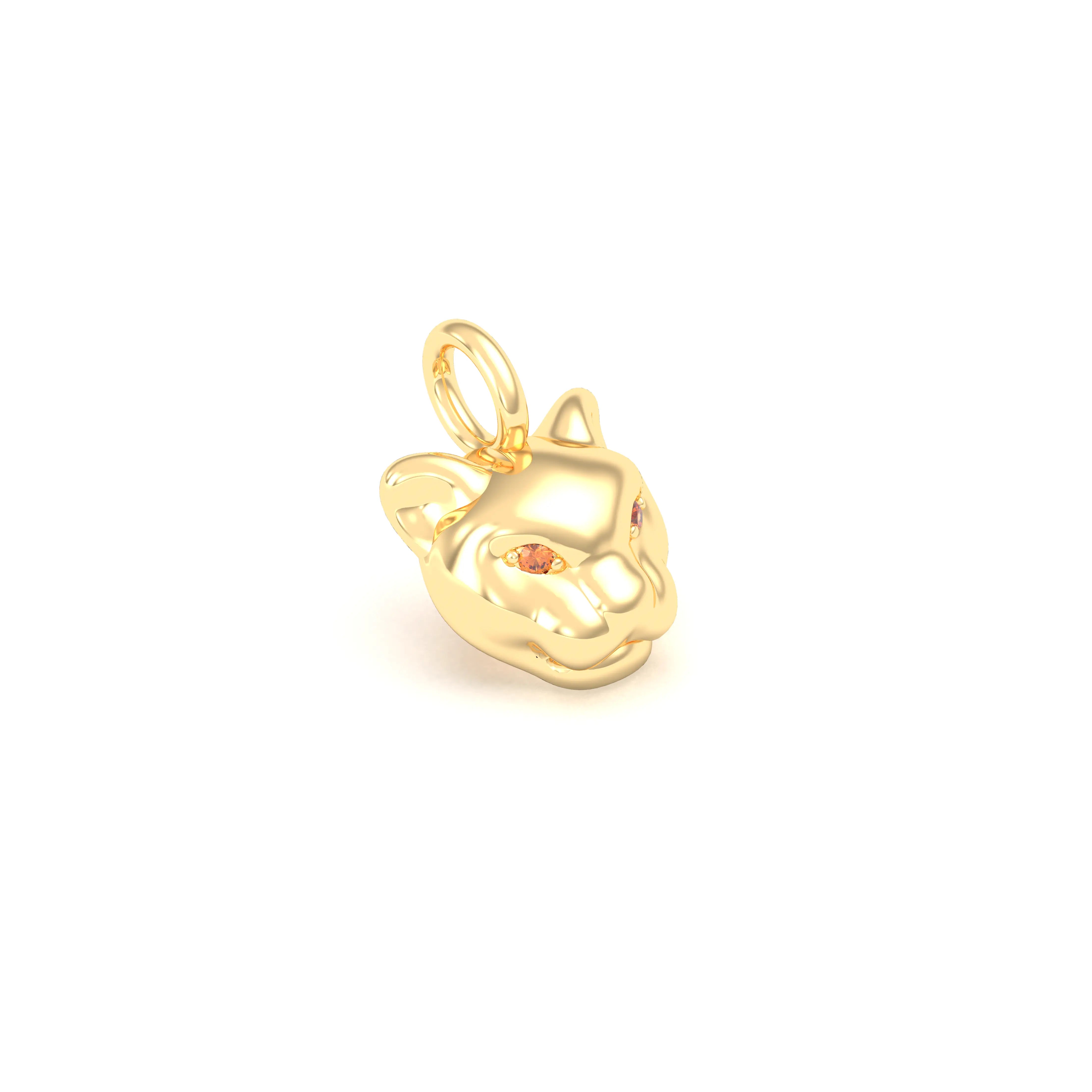 Collier Féline en Or Jaune 18k et Pierres Précieuses Saphir orange Pendentif seul
