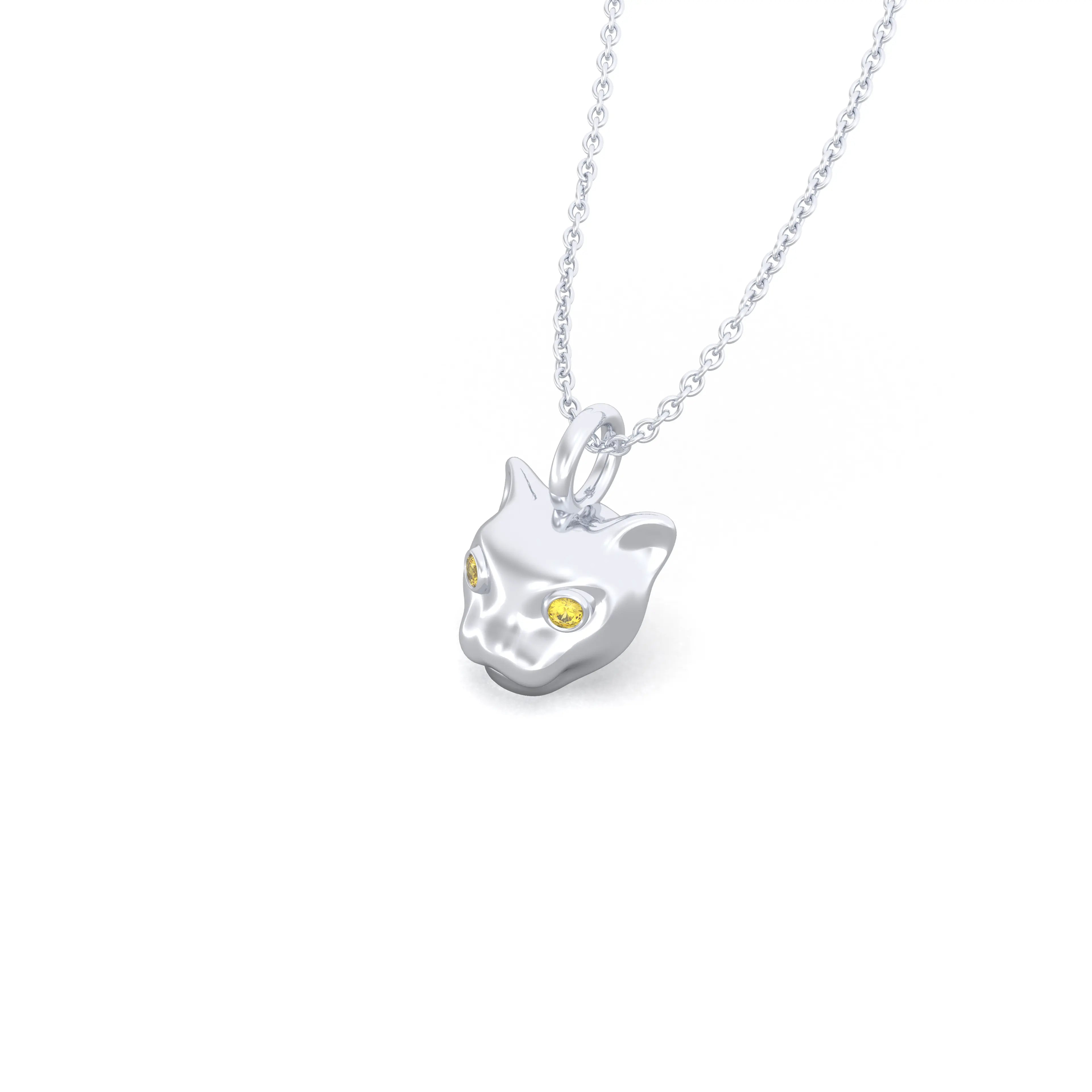 Collier “Féline” en Argent 950 et Pierres Précieuses Saphir jaune