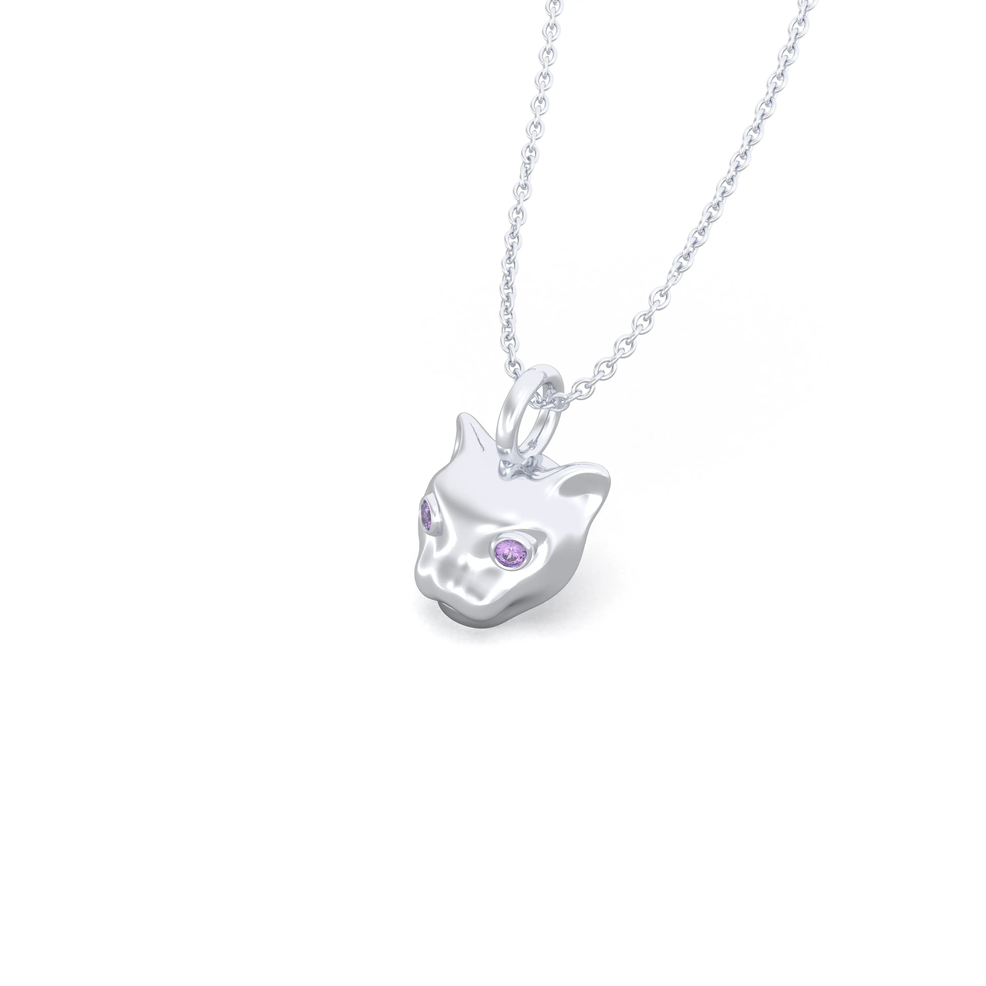 Collier “Féline” en Argent 950 et Pierres Précieuses Saphir violet