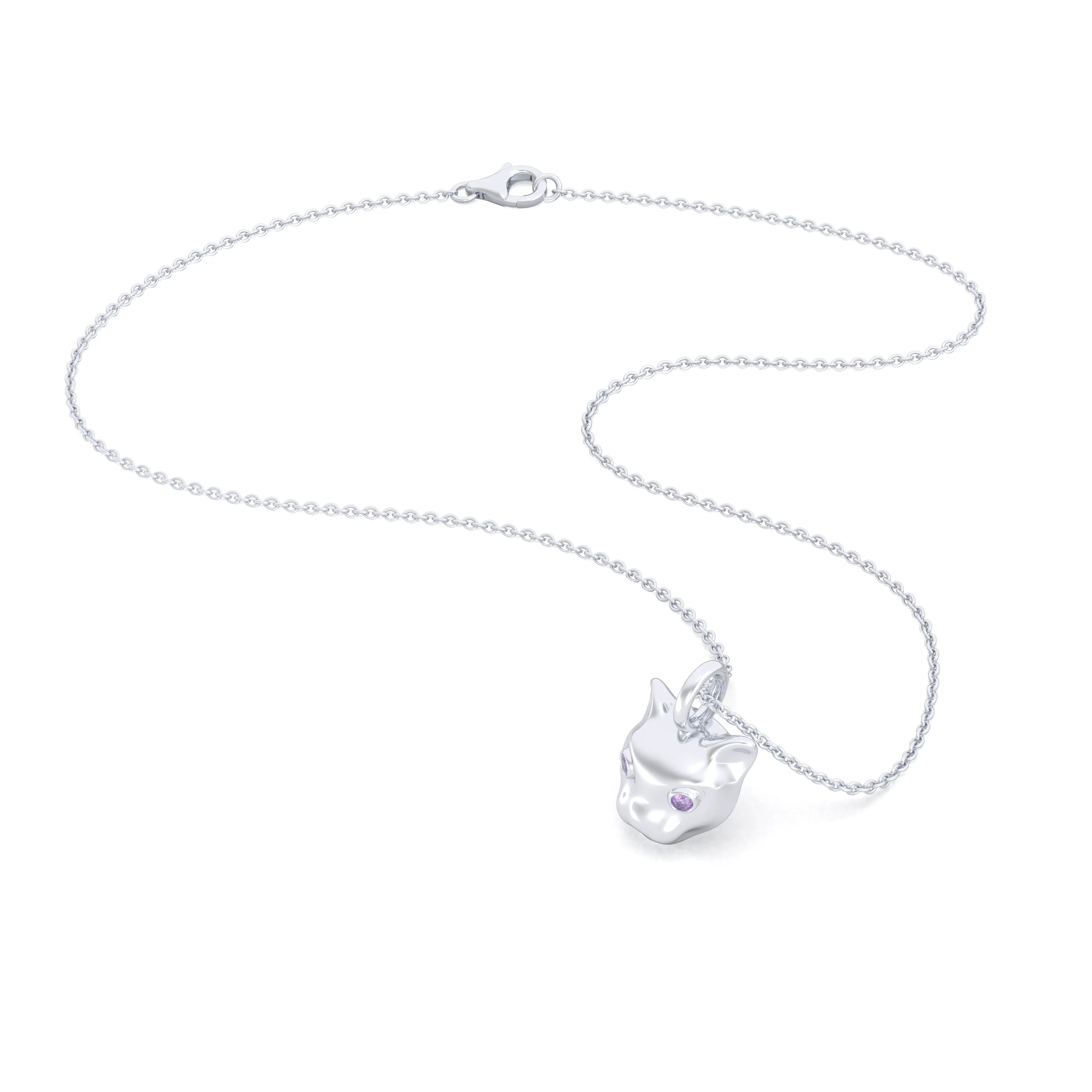 Collier “Féline” en Or Blanc 18k et Pierres Précieuses