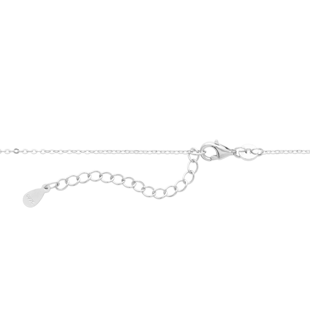 Détail du fermoir mousqueton et de la chaînette de réglage du collier goutte pavée en argent