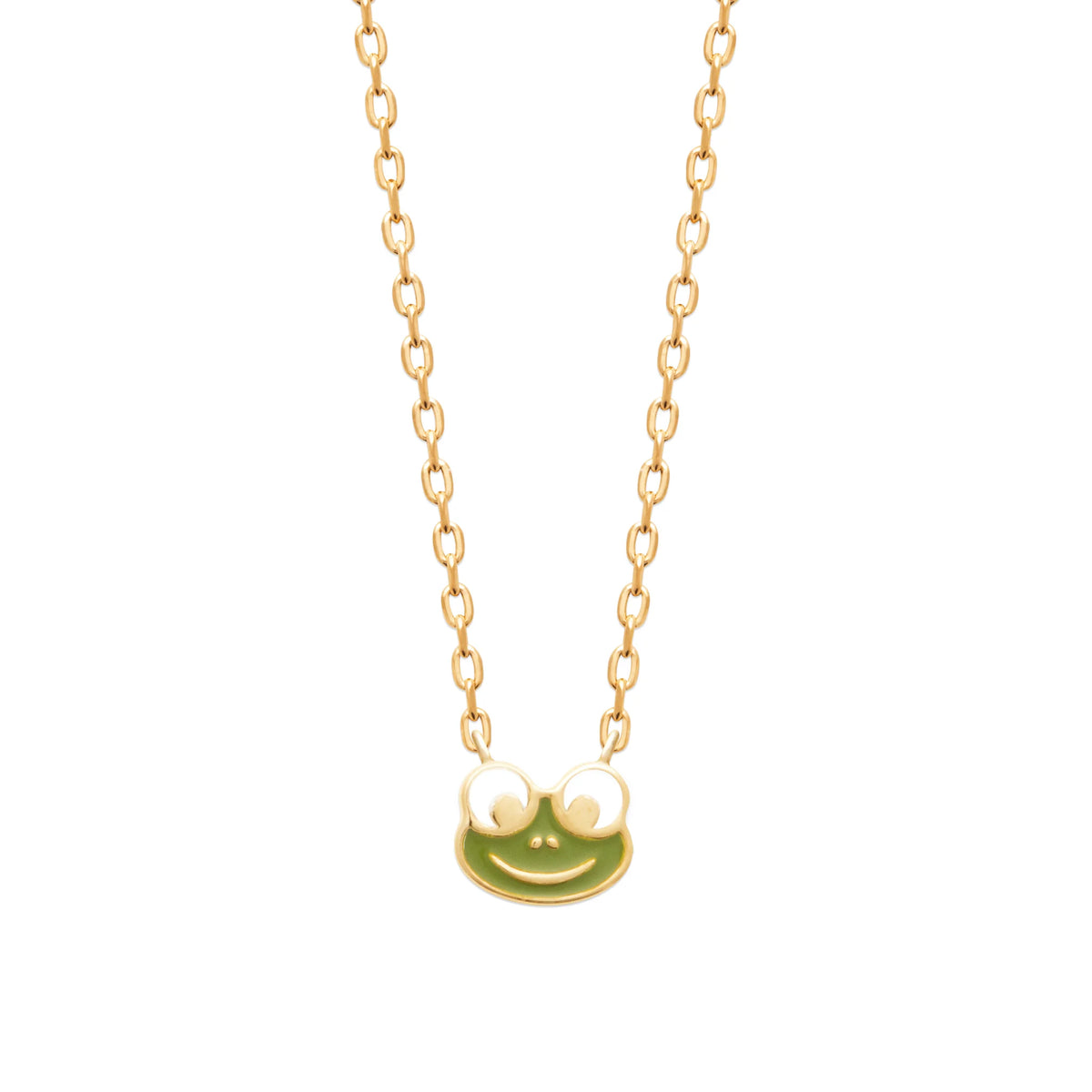 Collier grenouille verte enfant en plaqué or, 37 cm