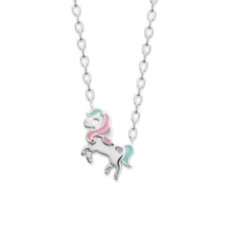 Collier licorne enfant en argent 925 rhodié, 37 cm