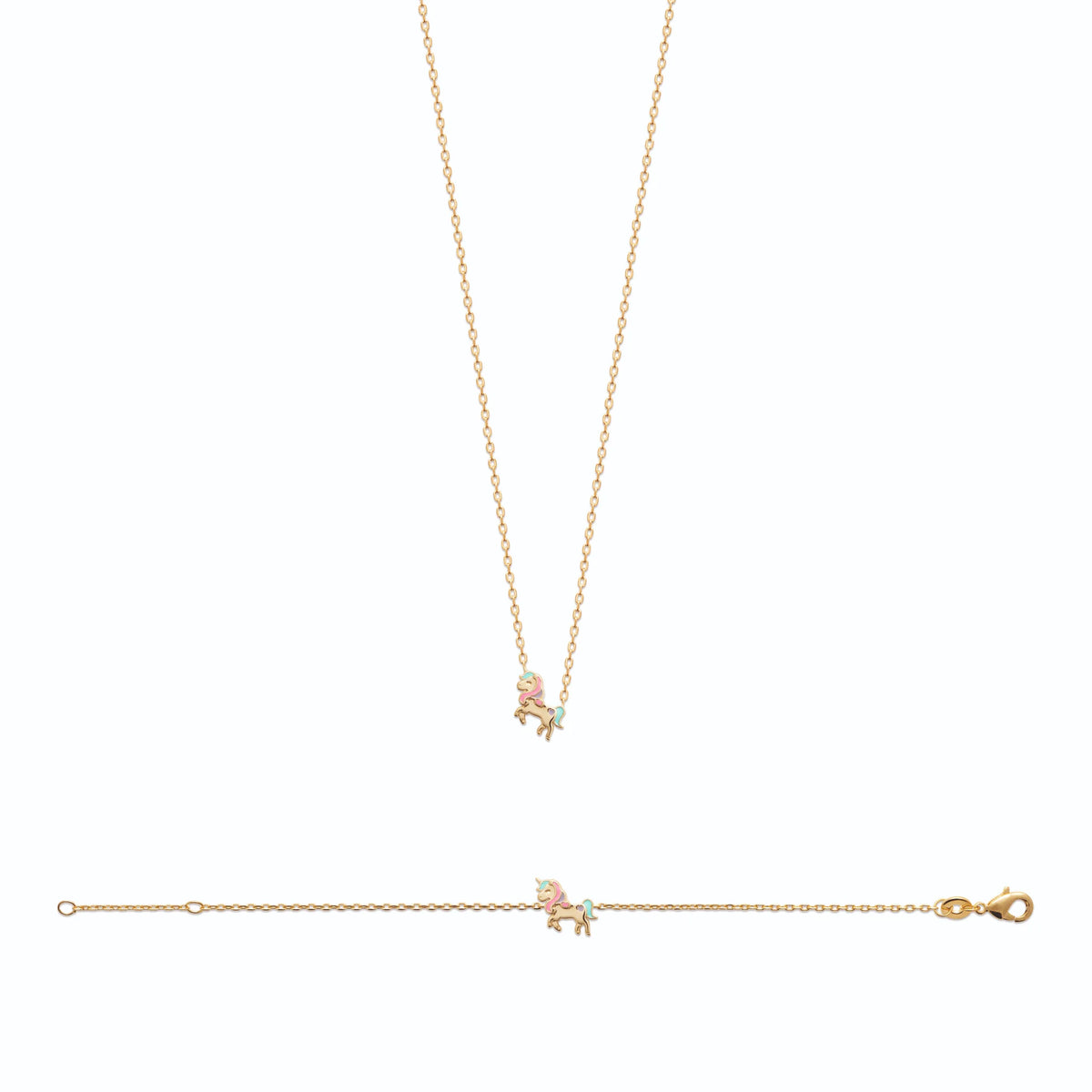 Collier licorne enfant en plaqué or, 37 cm