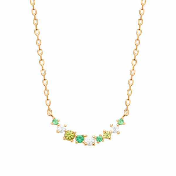 Collier ligne de pierres vertes et zircons en plaqué or
