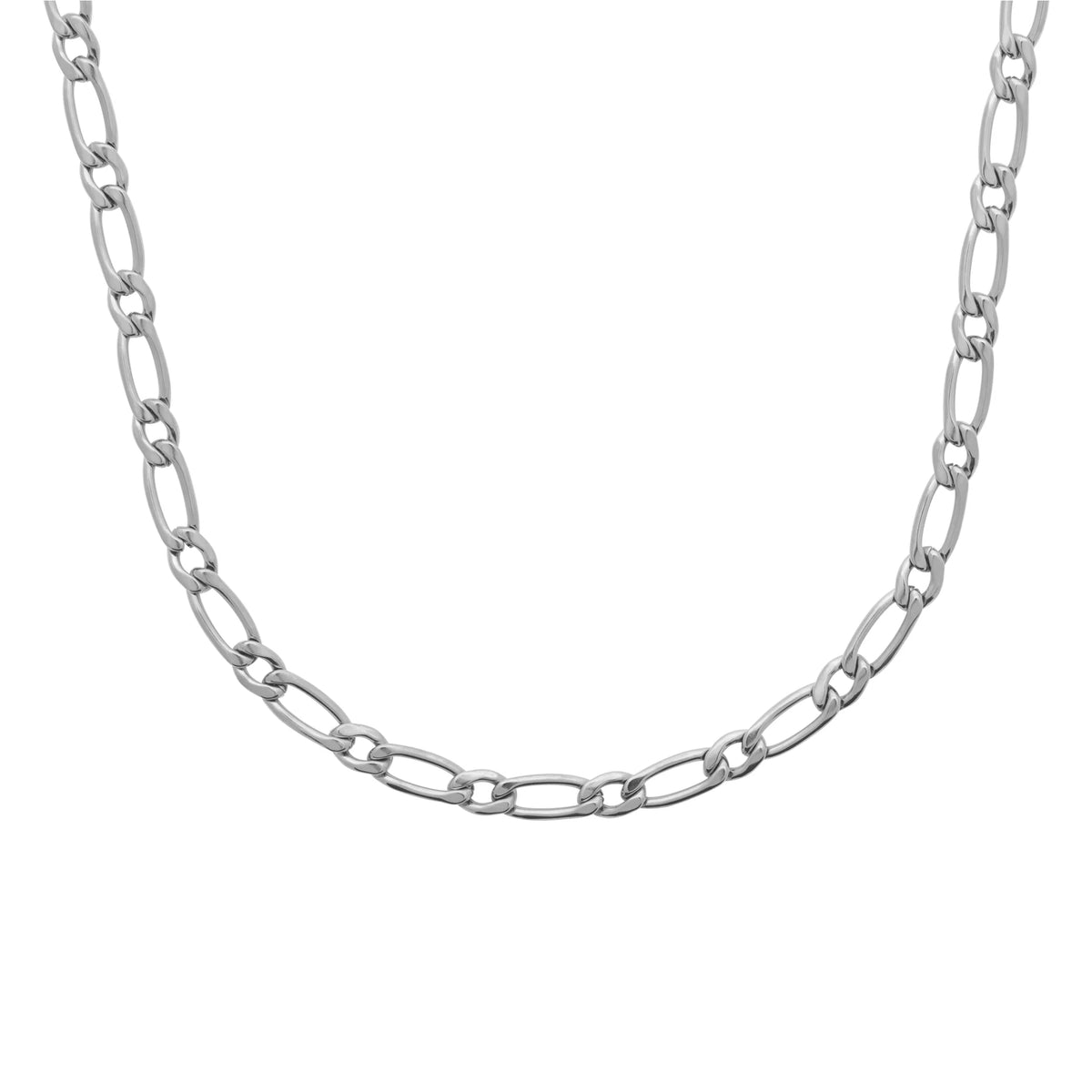 Collier maille figaro en acier PVD argenté homme