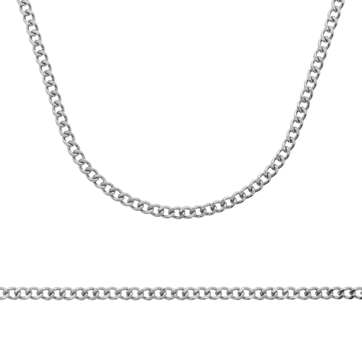 Collier maille gourmette fine en acier PVD argenté homme