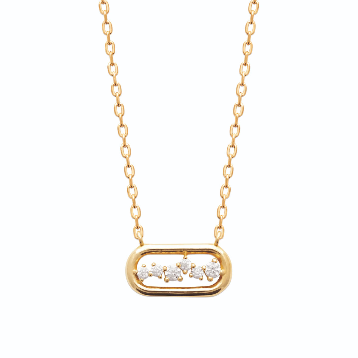 Collier maillon ovale serti de zircons en plaqué or