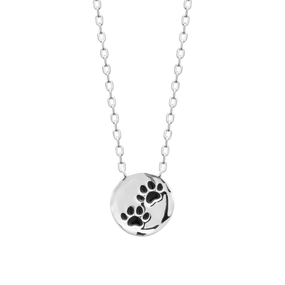Collier médaille pattes enfant en argent 925 rhodié, 37 cm
