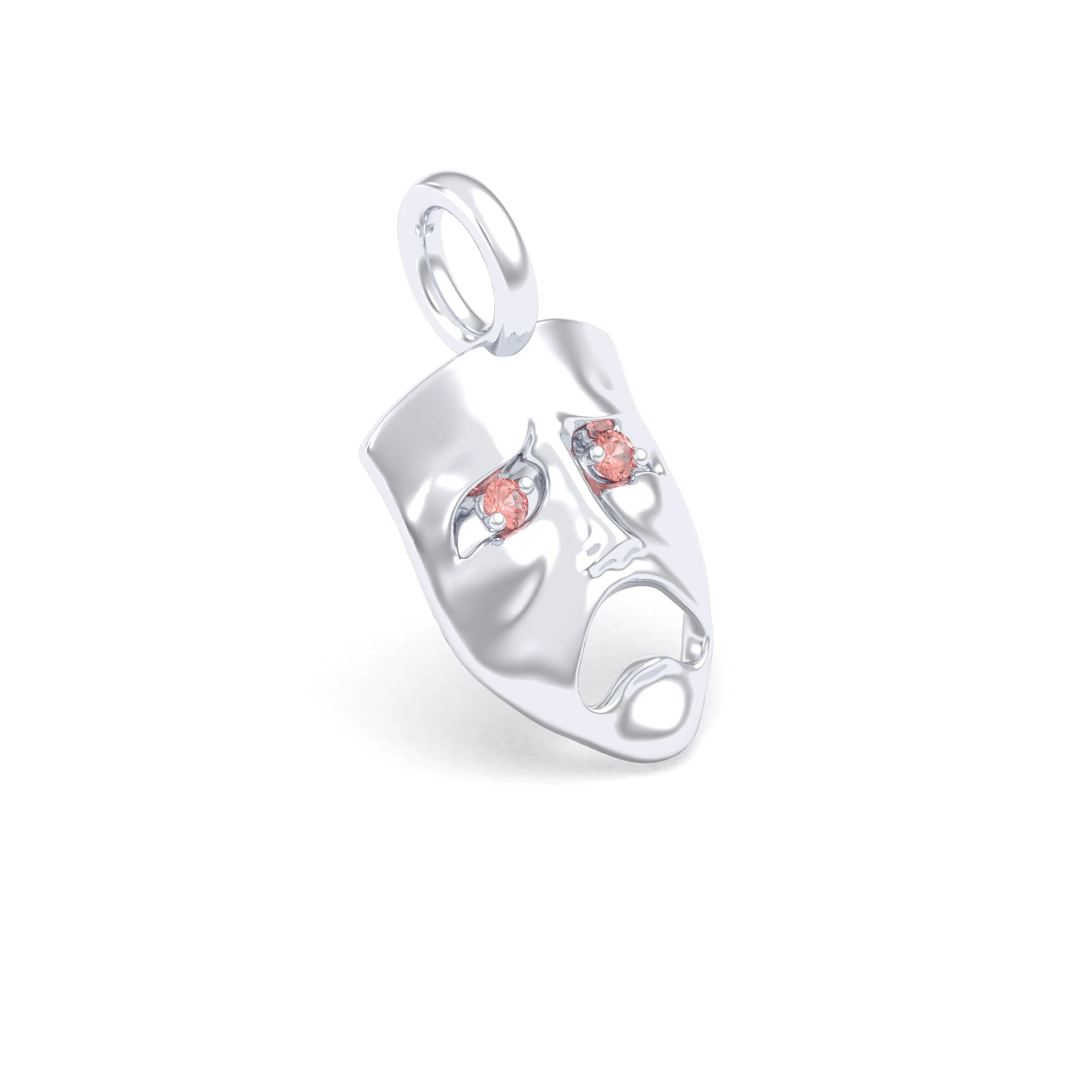 Collier Mélancolie en or blanc 18 carats, masque songeur du théâtre Saphir pêche Pendentif seul