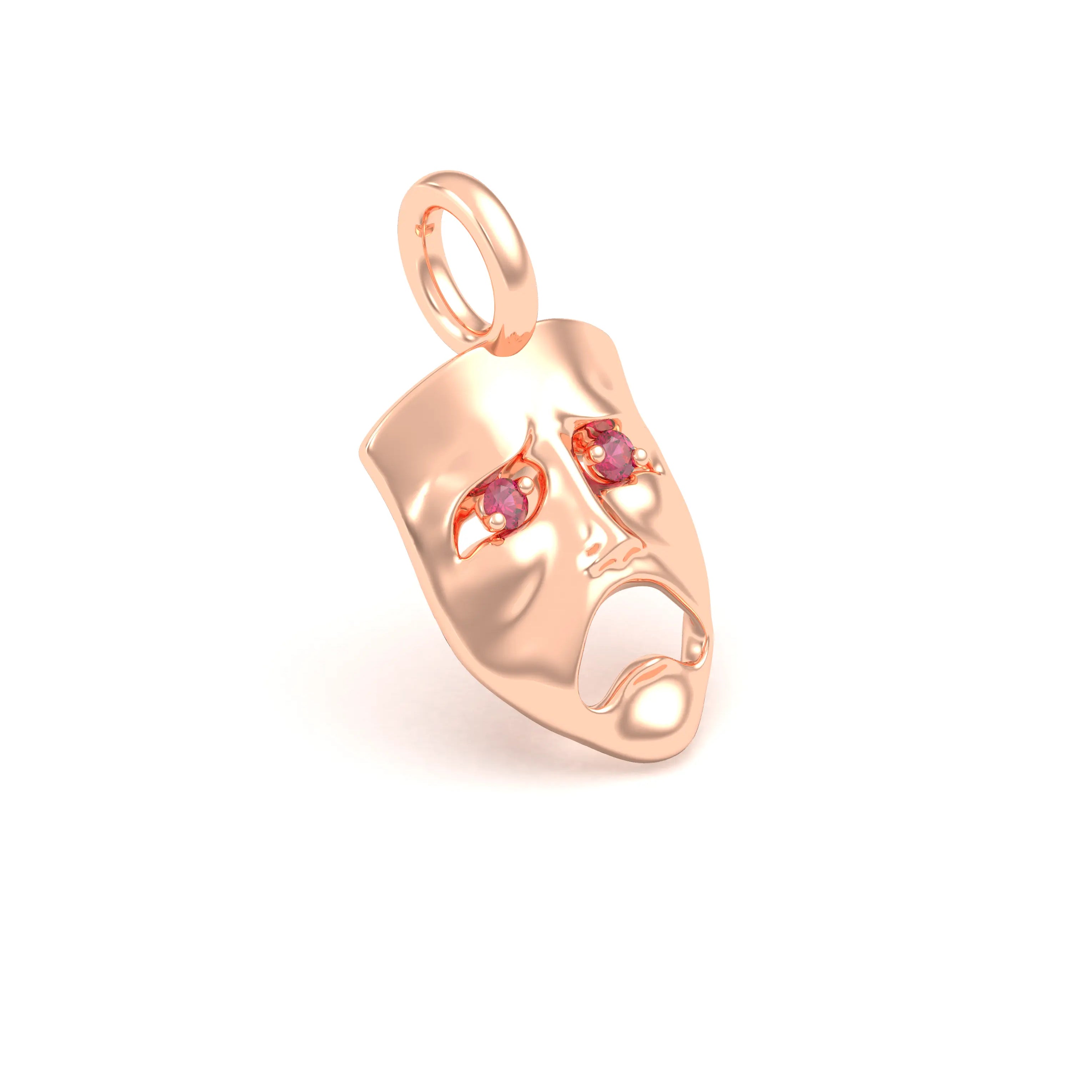 Collier Mélancolie en or rose 18 carats, masque songeur du théâtre Rubis Pendentif seul