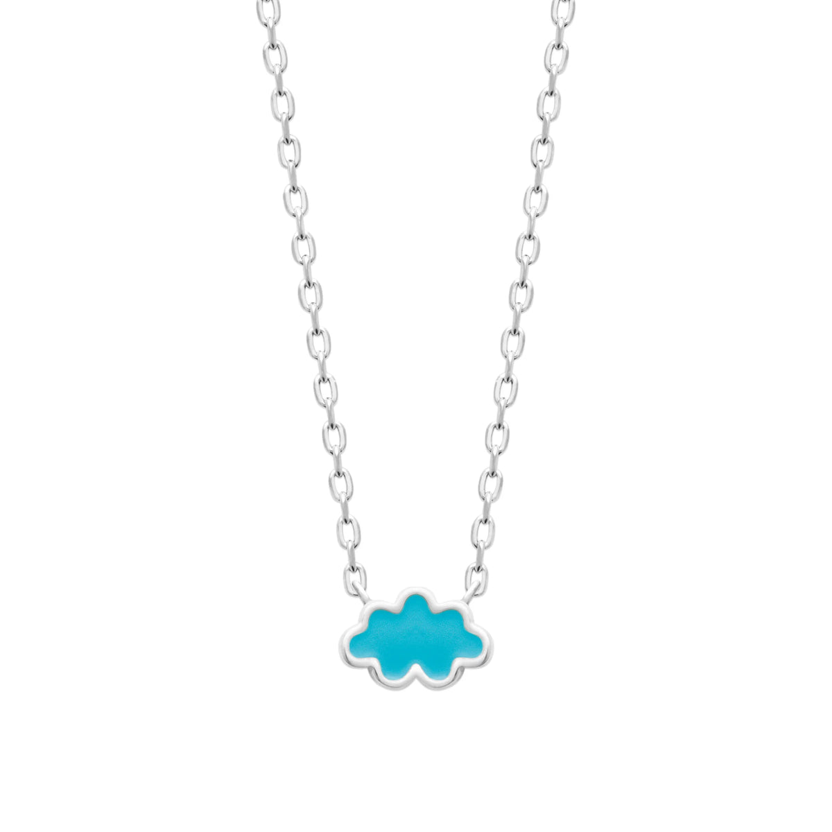 Collier nuage bleu ciel enfant en argent 925 rhodié, 37 cm