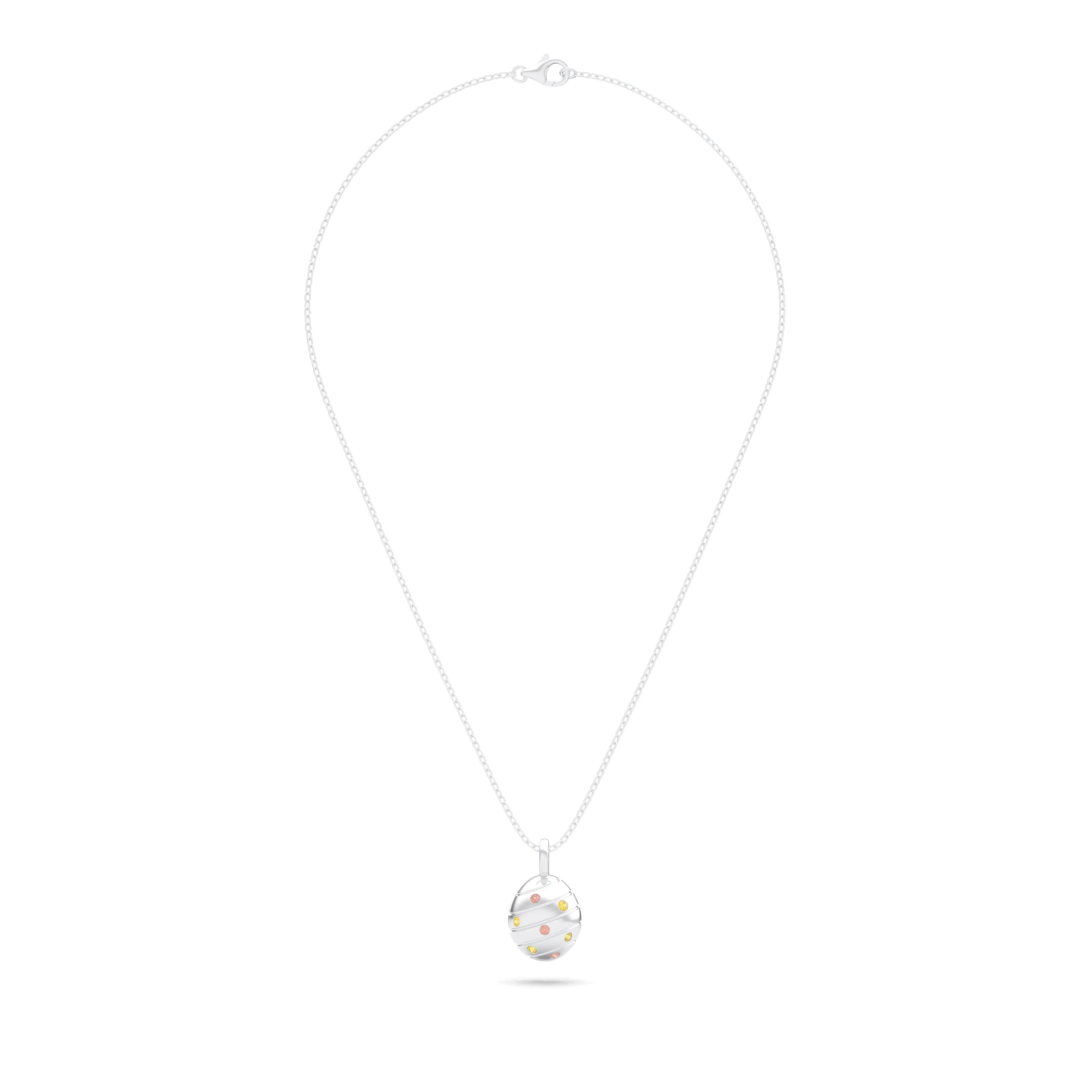 Collier “L’Œuf Céleste” – Or Blanc 18 Carats & 7 Pierres Précieuses