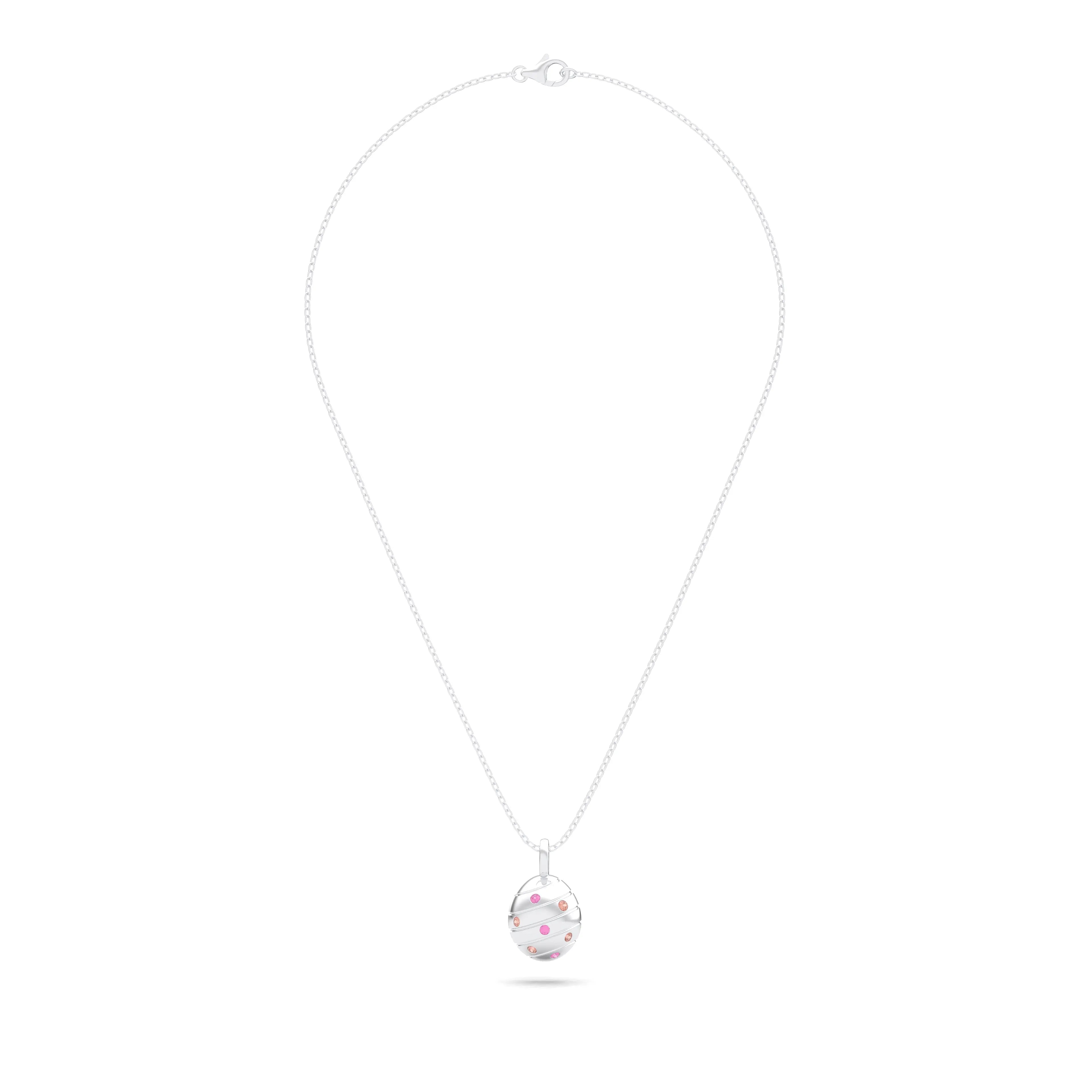 Collier “L’Œuf Céleste” – Or Blanc 18 Carats & 7 Pierres Précieuses