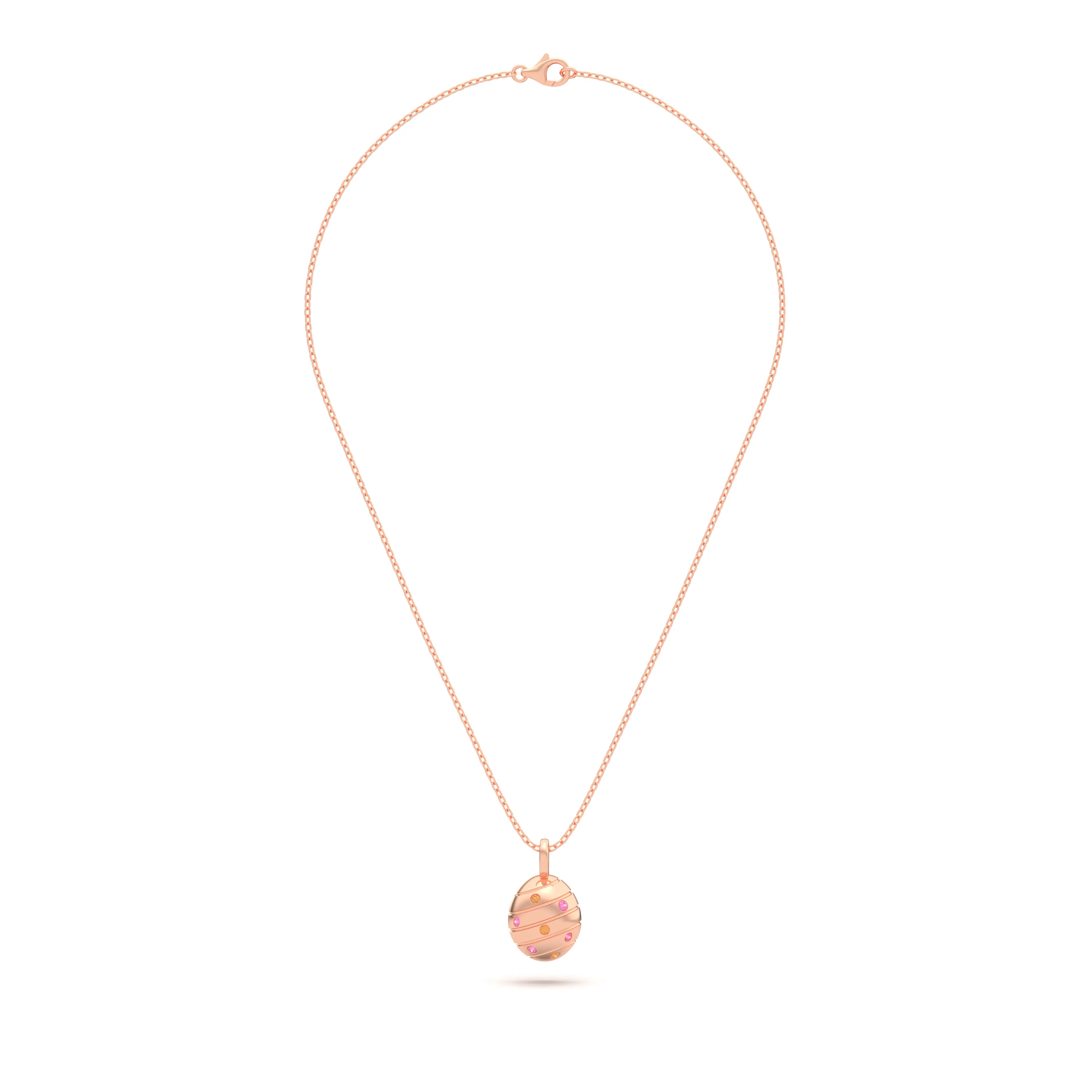 Collier “L’Œuf Aurore” – Or Rose 18 Carats & 7 Pierres Précieuses