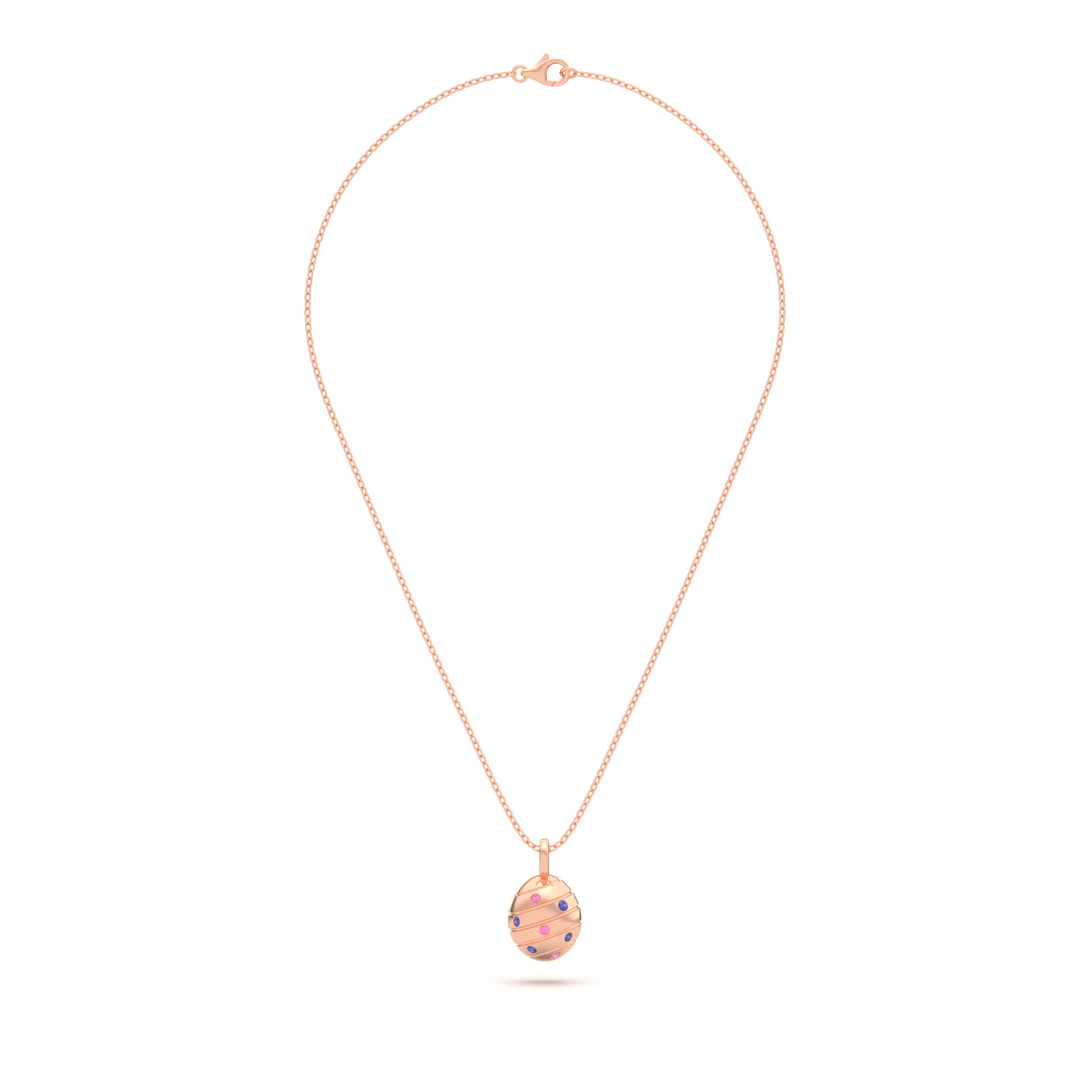 Collier “L’Œuf Aurore” – Or Rose 18 Carats & 7 Pierres Précieuses