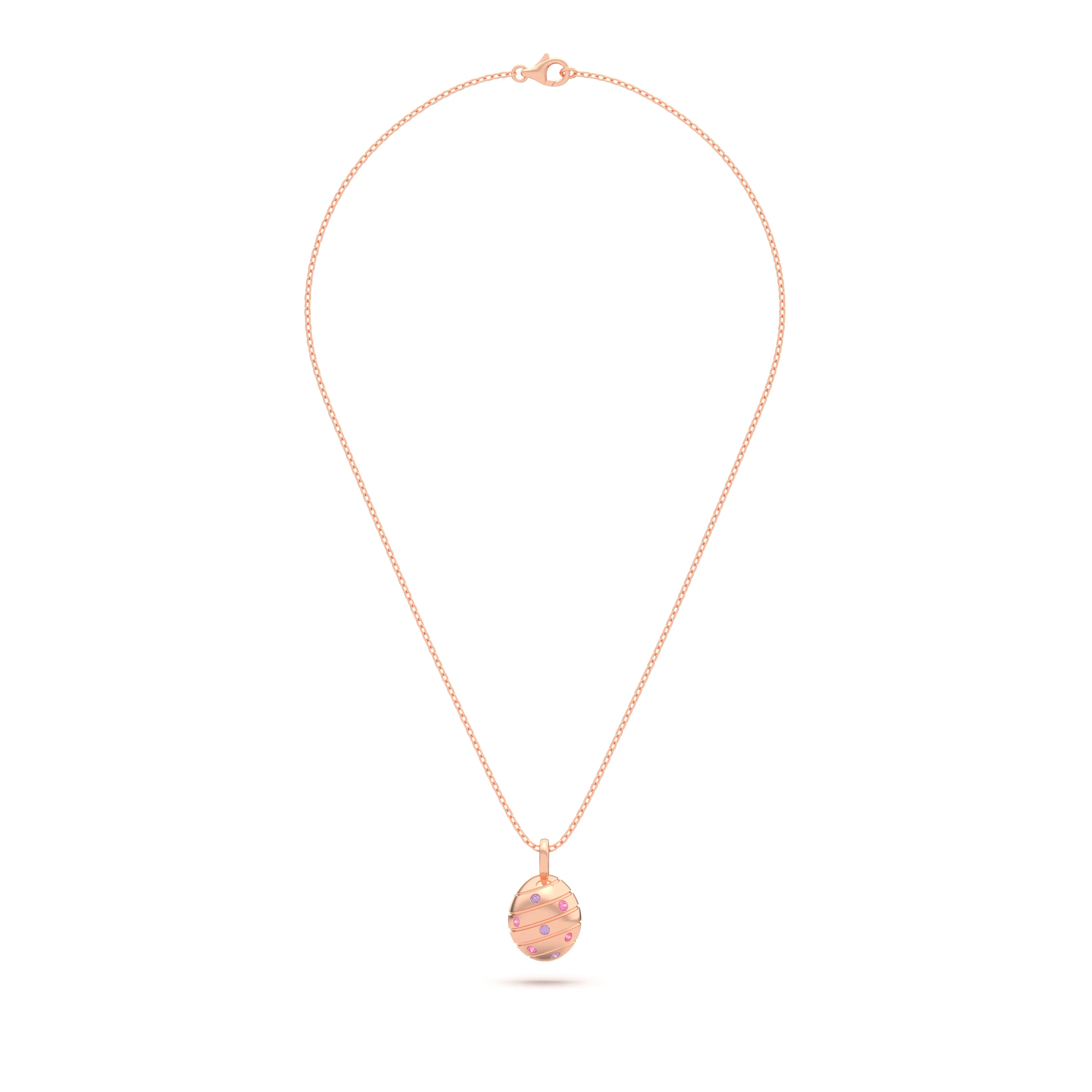 Collier “L’Œuf Aurore” – Or Rose 18 Carats & 7 Pierres Précieuses