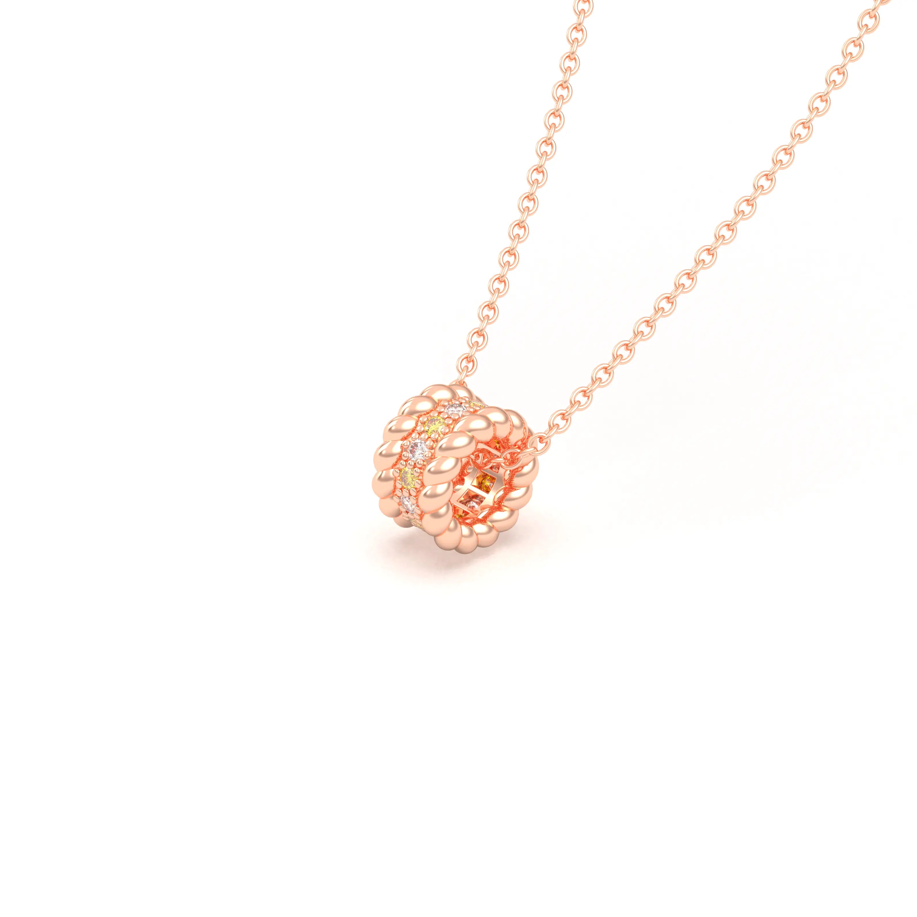 Collier Olympe en Or Rose 18 Carats et Pierres Précieuses Diamant - Diamant jaune Pendentif avec chaîne