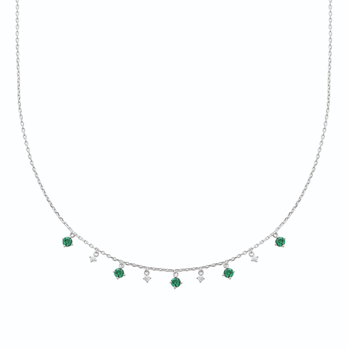 Collier pampilles vertes et zircons en argent 925