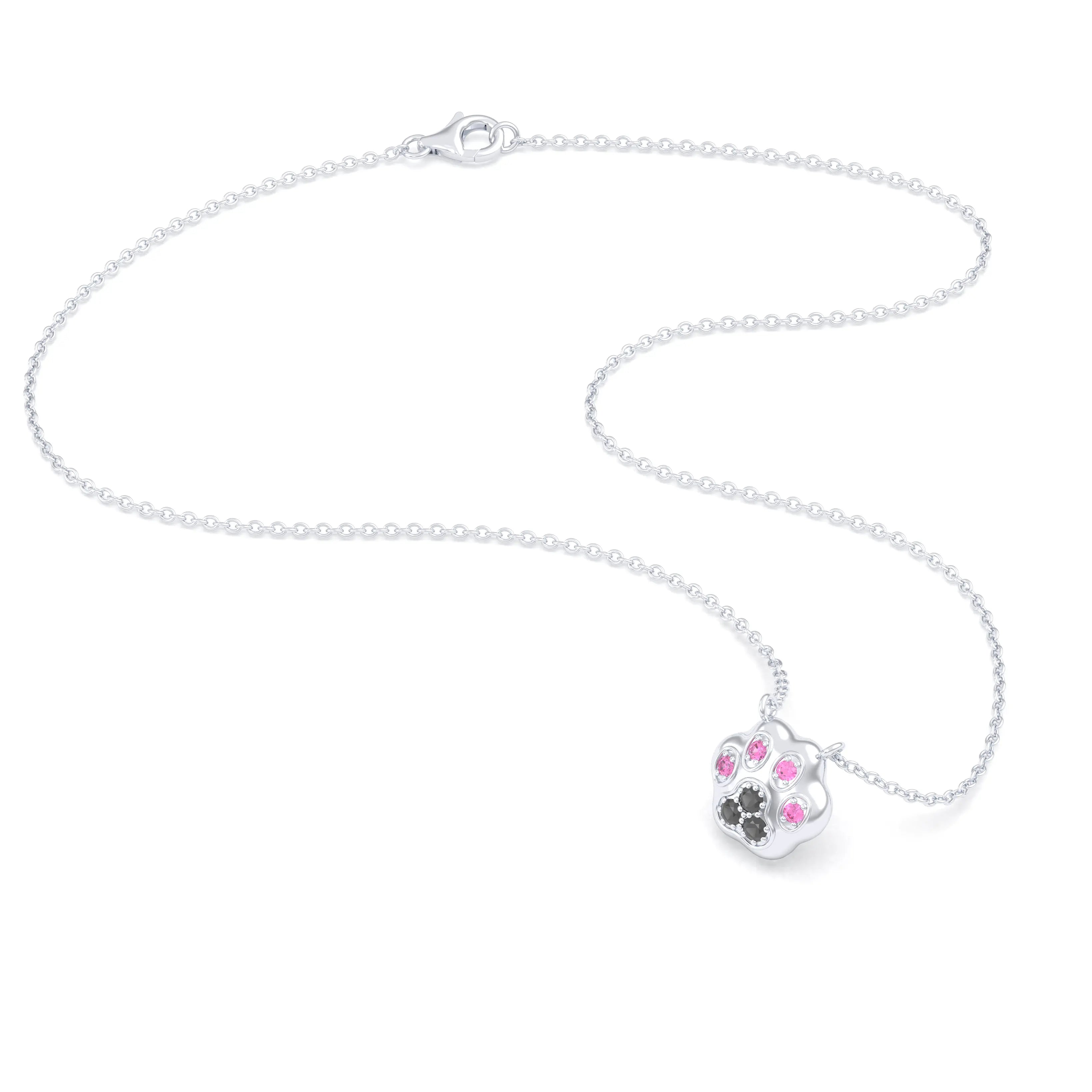 Collier Patte de Chat petit modèle en or blanc 18 carats et pierres précieuses au choix