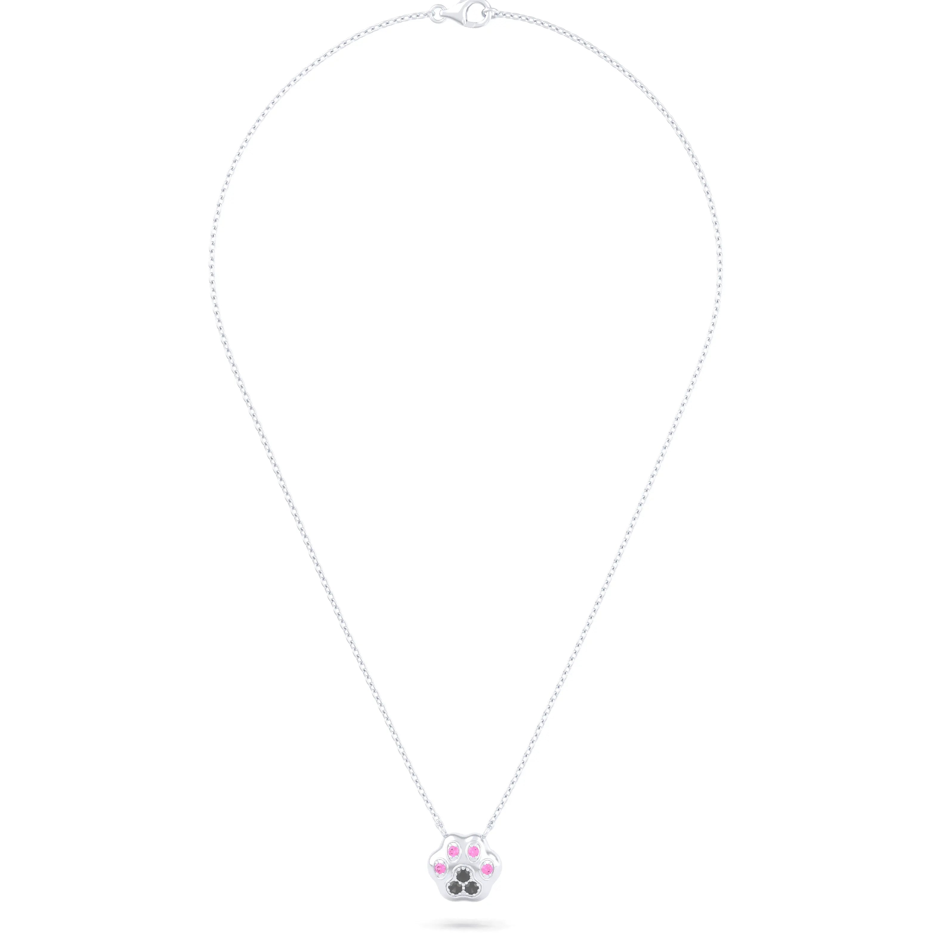 Collier Patte de Chat petit modèle en or blanc 18 carats et pierres précieuses au choix