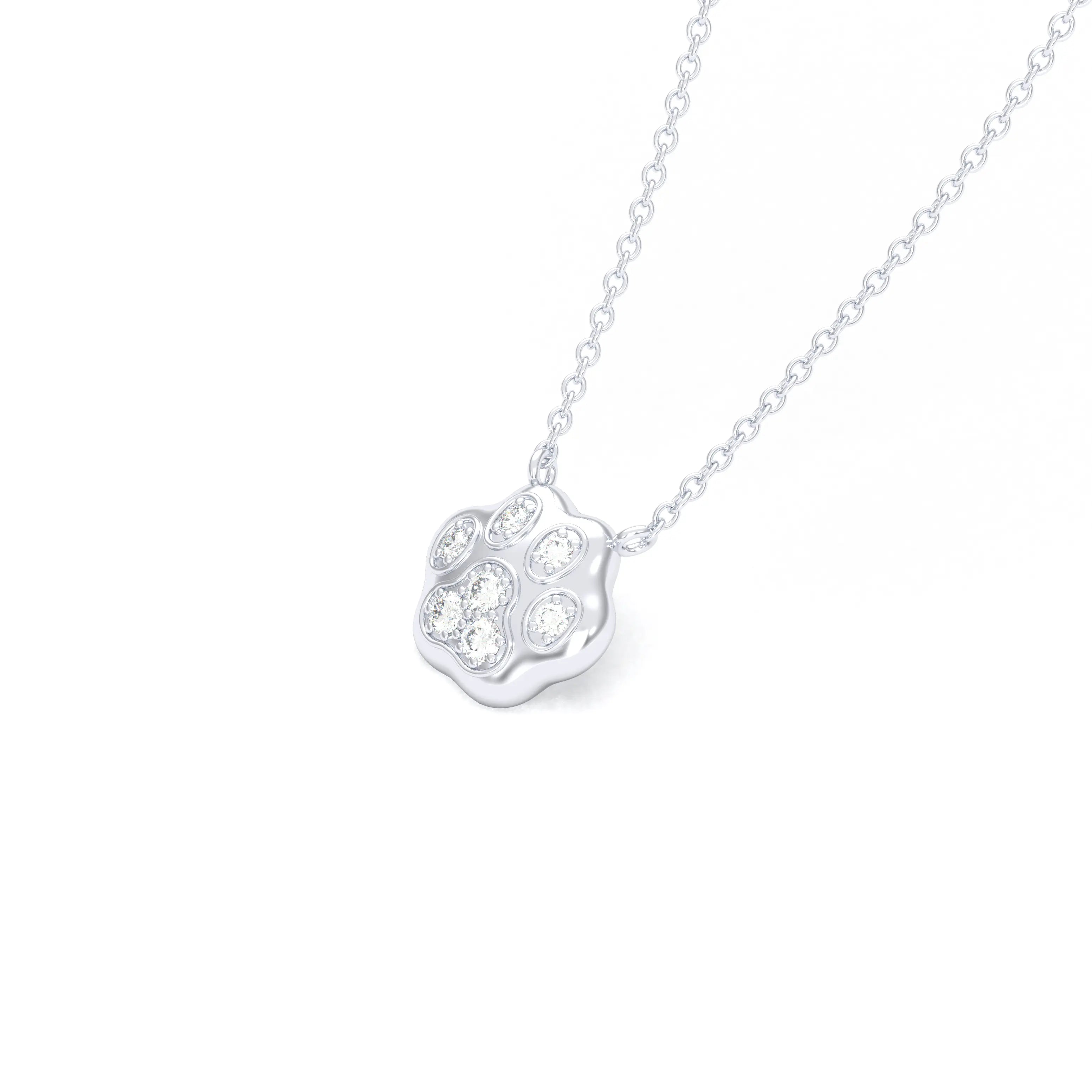 Collier Patte de Chat petit modèle en or blanc 18 carats et pierres précieuses au choix Diamants blancs Pendentif avec chaîne