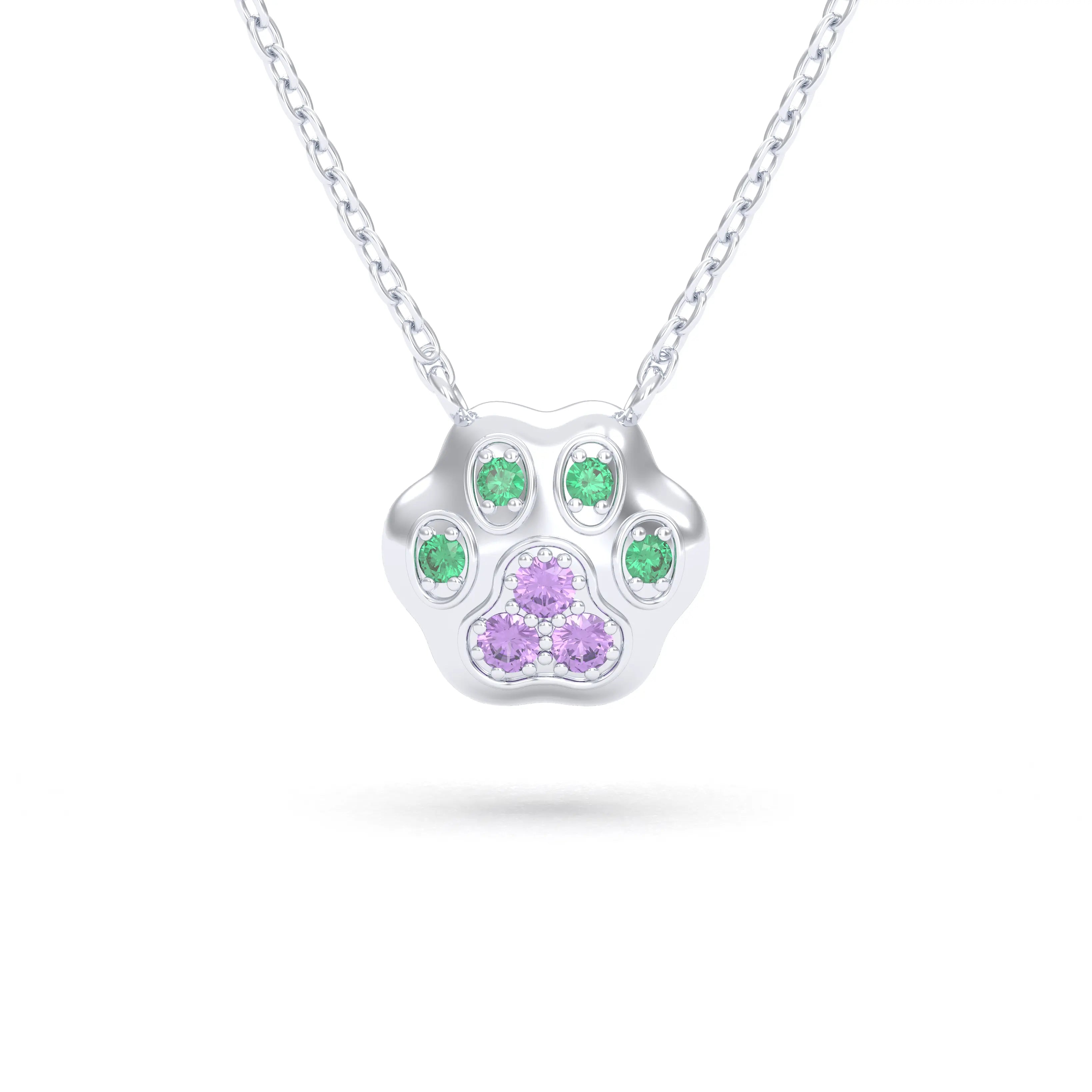 Collier Patte de Chat petit modèle en or blanc 18 carats et pierres précieuses au choix
