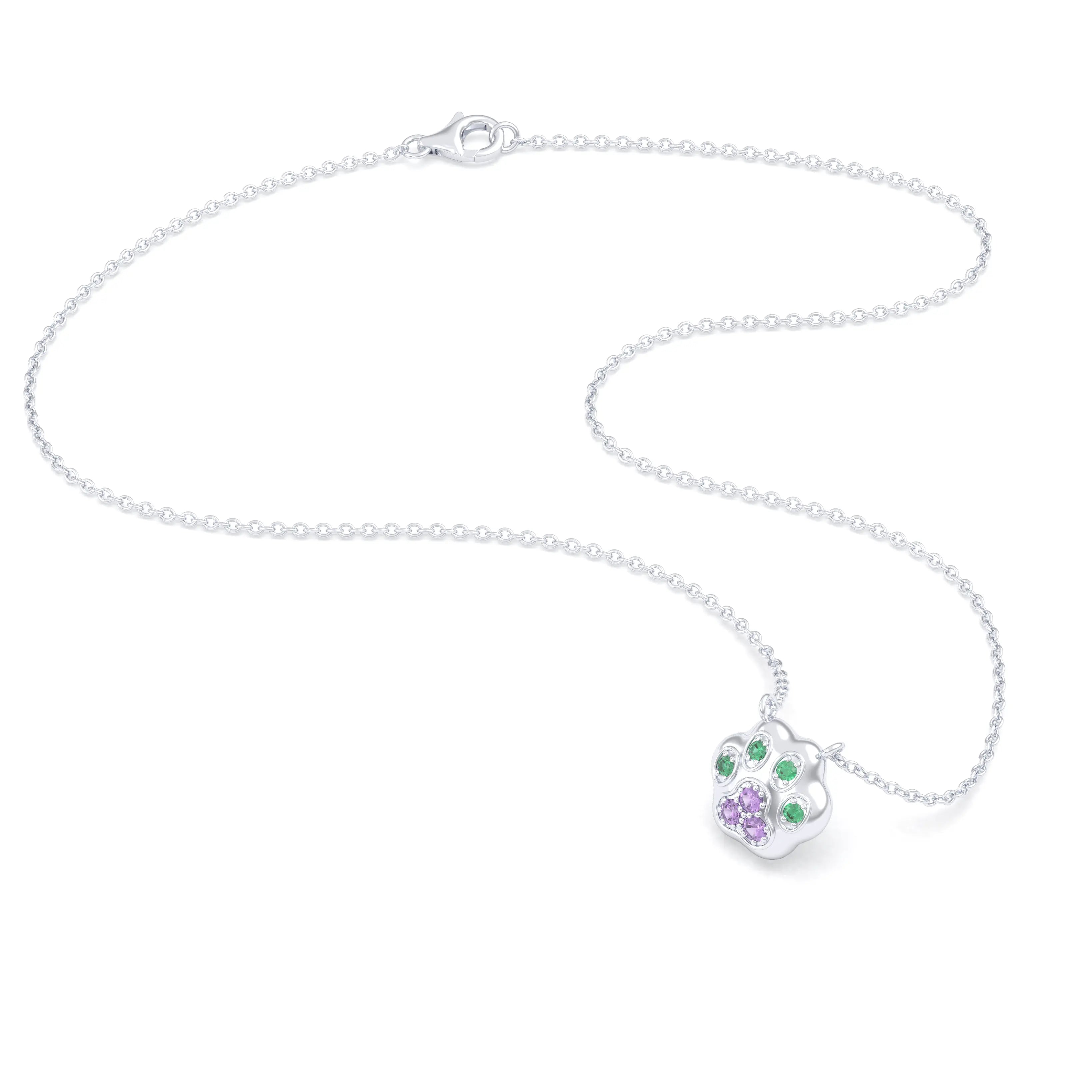 Collier Patte de Chat petit modèle en or blanc 18 carats et pierres précieuses au choix