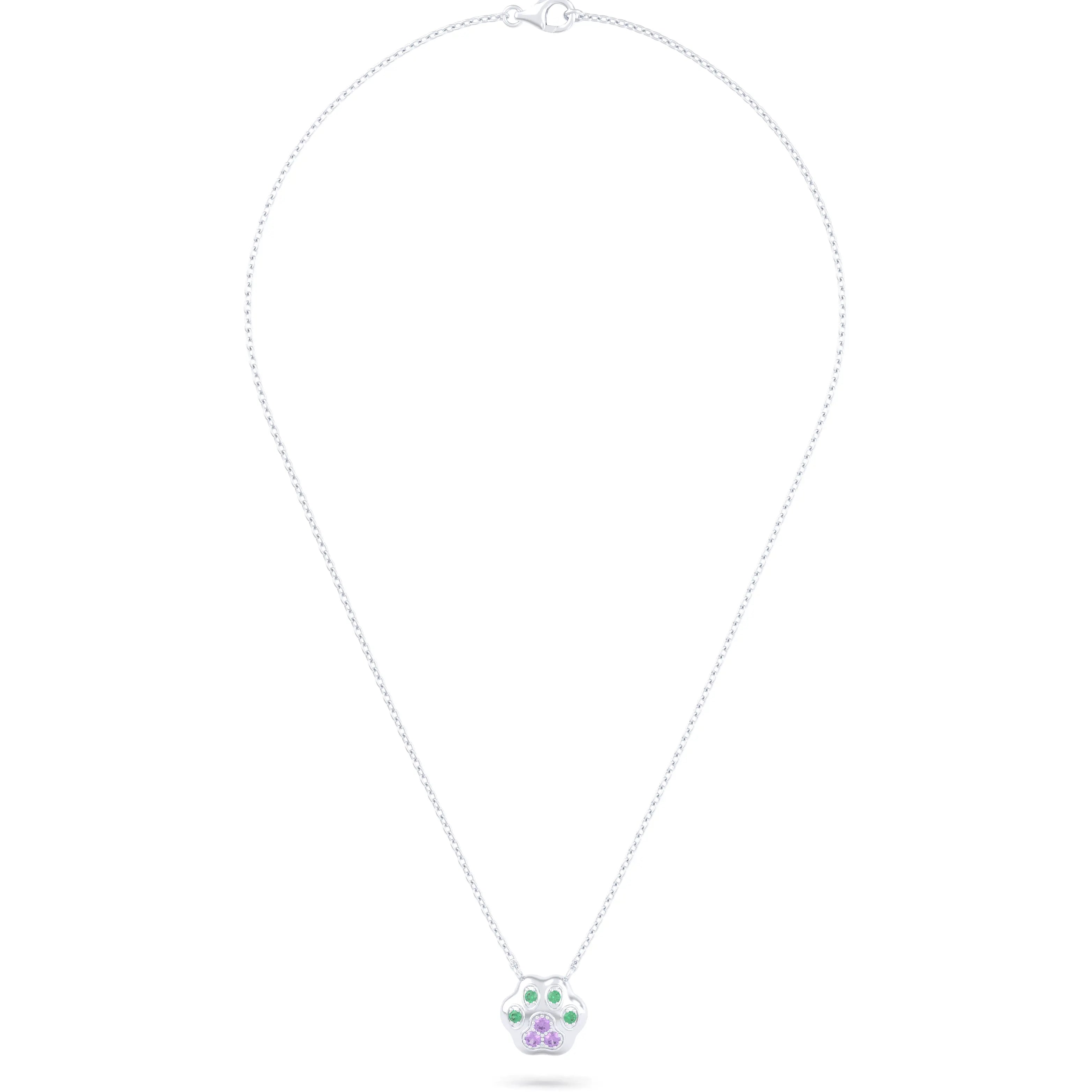 Collier Patte de Chat petit modèle en or blanc 18 carats et pierres précieuses au choix