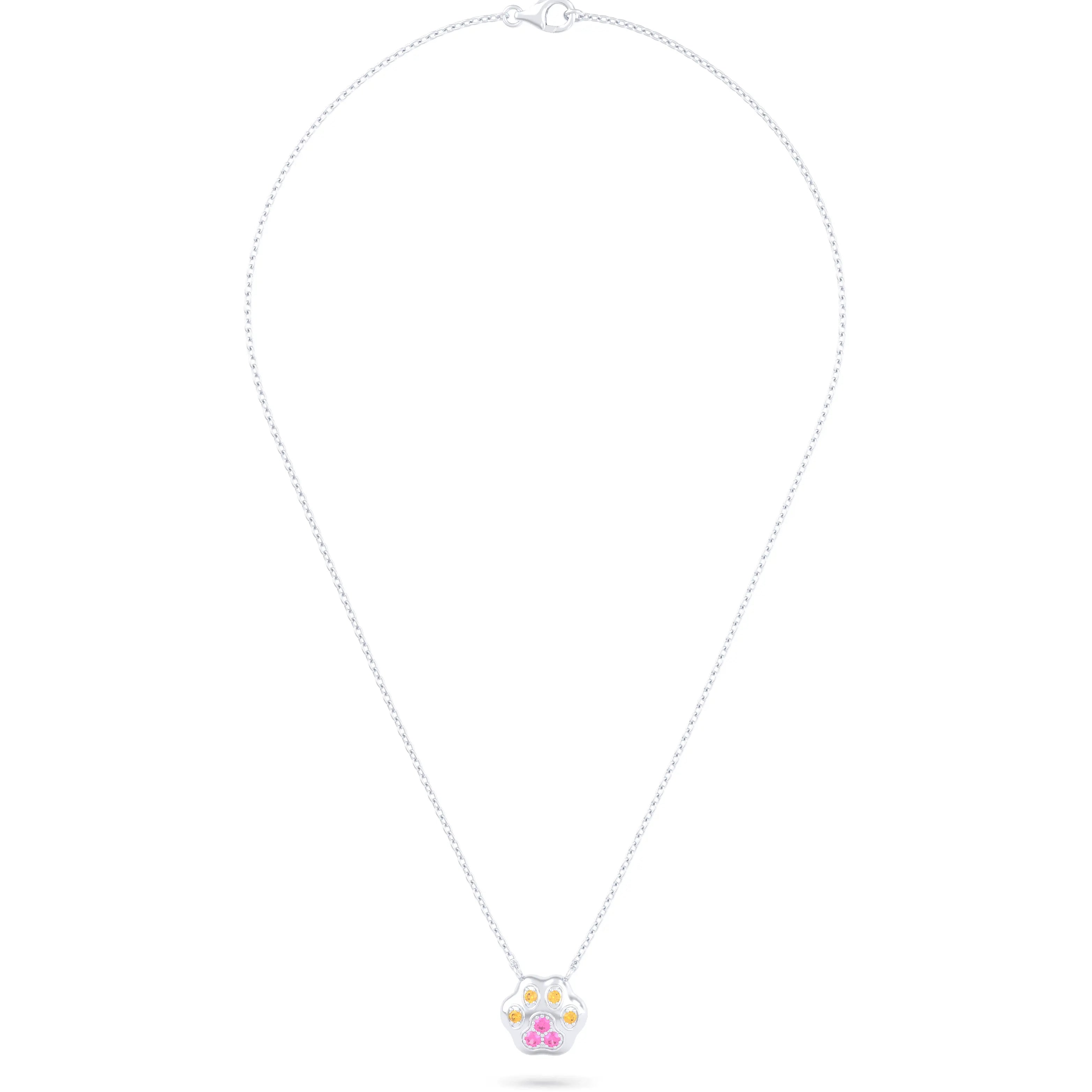 Collier Patte de Chat petit modèle en or blanc 18 carats et pierres précieuses au choix
